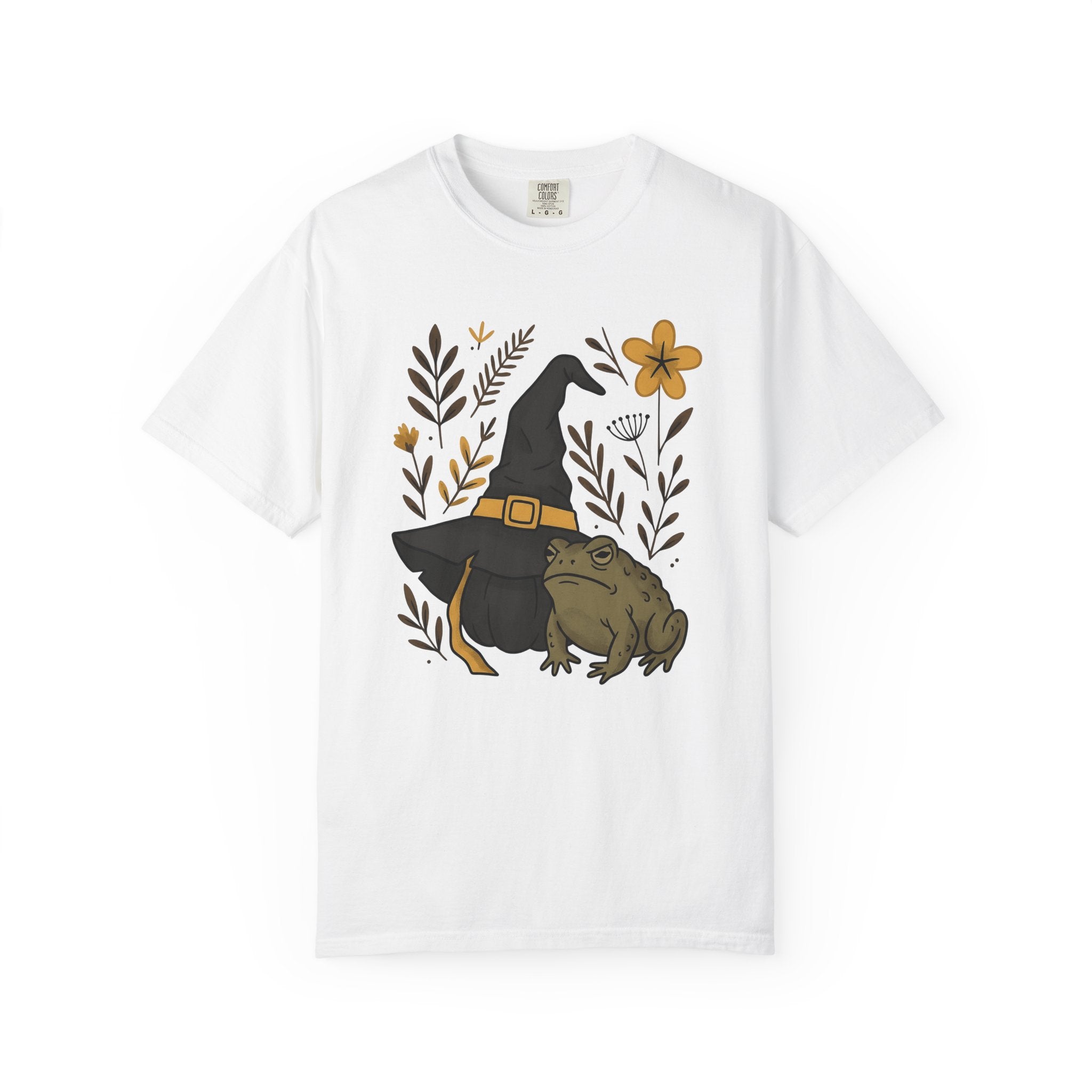Toad Witch Hat Shirt Halloween Witch Gift Women Bohemian Tee Witch Hat T-Shirt Horror Fan Occult Graphic Tshirt Sketch Flower Tshirt