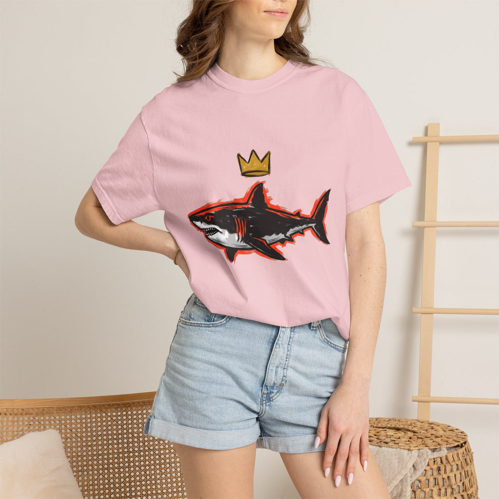 Great White Crown Shirt Shark Fauna Gift Women Flat Design Tee Crown T-Shirt Shark Fan Graphic Illustration Stencil Coronet Tshirt