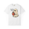 Spooky Coffee Shirt Halloween Espresso Gift Women Comic Tee Creepy Coffee T-Shirt Halloween Fan Coffee Tshirt Coffee Graphic Vintage Cup