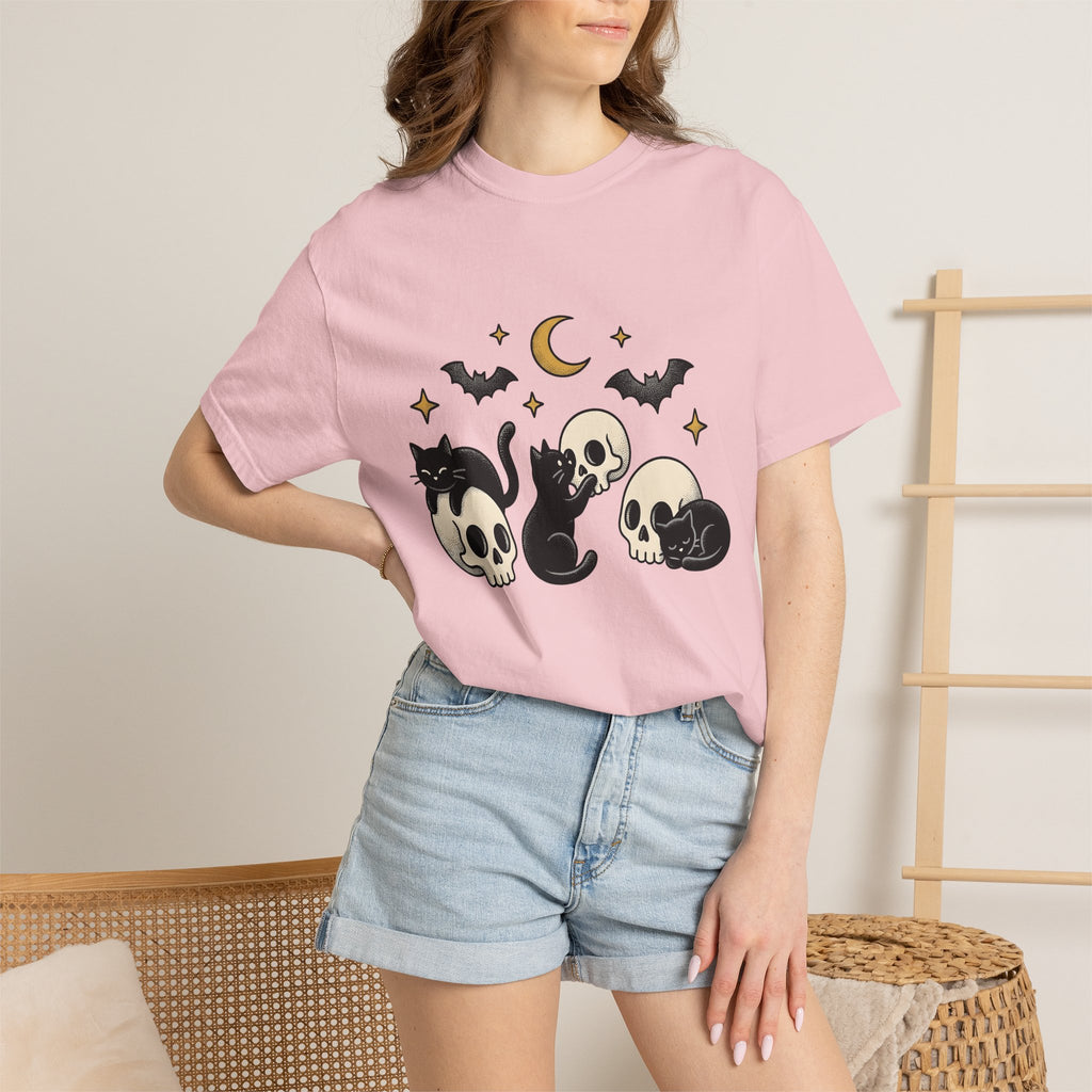 Black Cats Shirt Cat Halloween Gift Women Tattoo Style Tee Kitties T-Shirt Cat Fan Traditional Tshirt Spooky Graphic Vintage Skull Tshirt