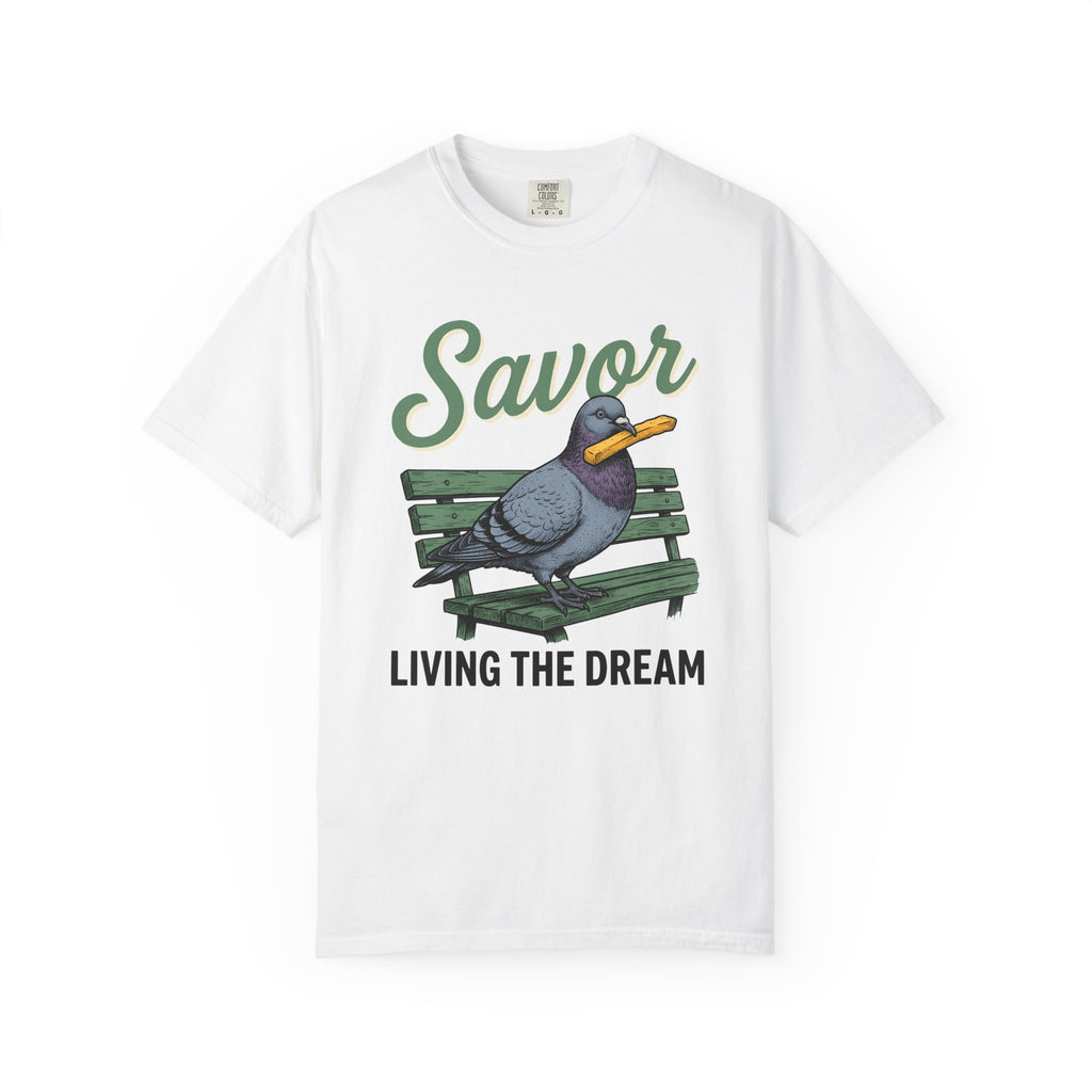 Pigeon Bench Shirt Cute Animal Gift Women Vintage Tee Bird Bench T-Shirt Adorable Fan Retro Tshirt Creature Graphic Hand Drawn French Fry