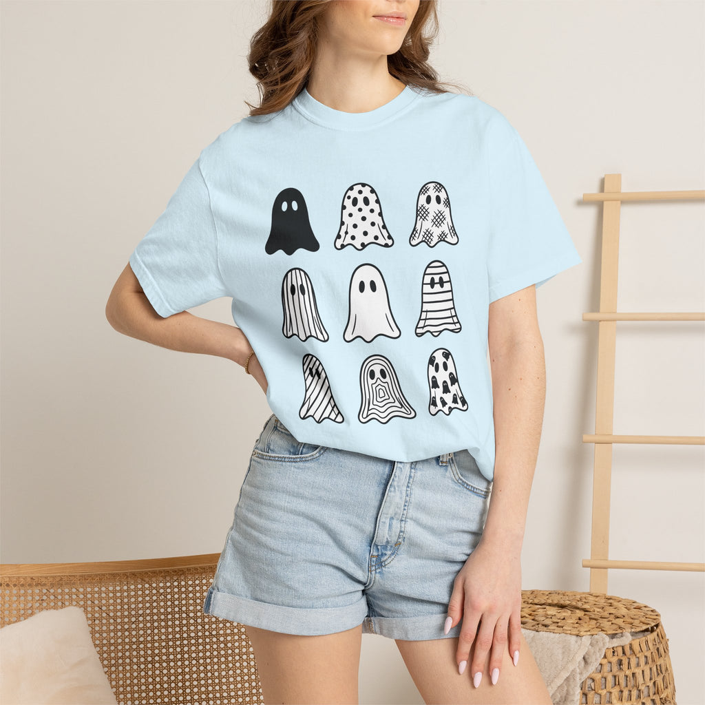 Ghost Motif Shirt St. Valentine's Day Harvest Gift Women Line Art Tee Specter T-Shirt Valentine Fan Illustration Tshirt Sleek Dot Pattern