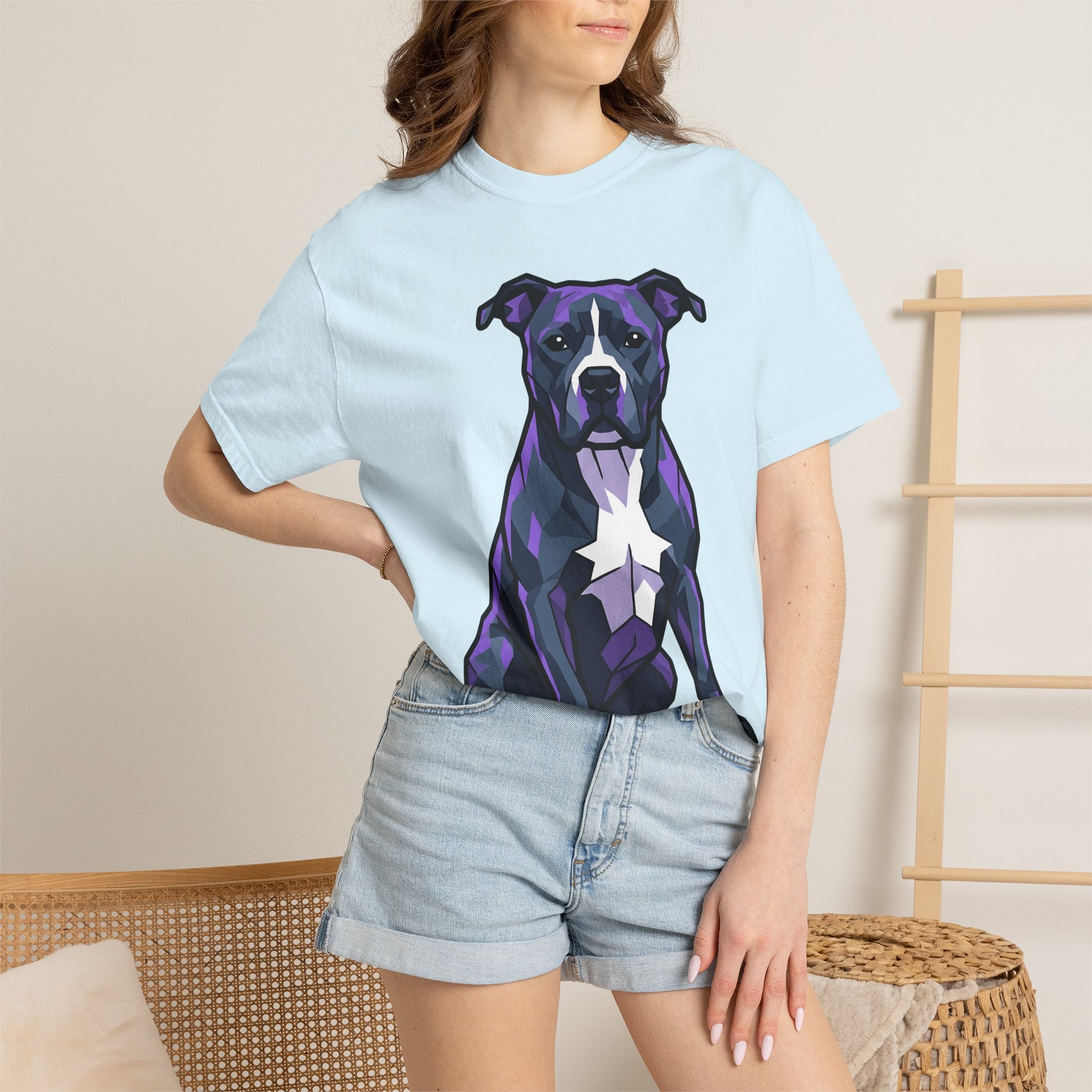 Pitbull Dog Breed Shirt Dog Creature Gift Women Faceted Tee Bulldog T-Shirt Dog Fan Piebald Tshirt Beast Graphic Sleek Star Tshirt