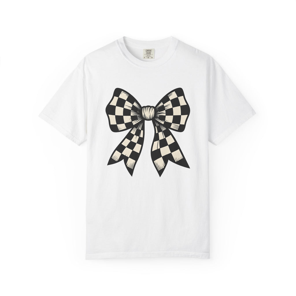 Checkered Bow Shirt Bow Fashion Gift Women Bold Graphic Tee Plaid Bow T-Shirt Bow Fan Graphic Tshirt Style Illustration Retro Ribbon Tshirt
