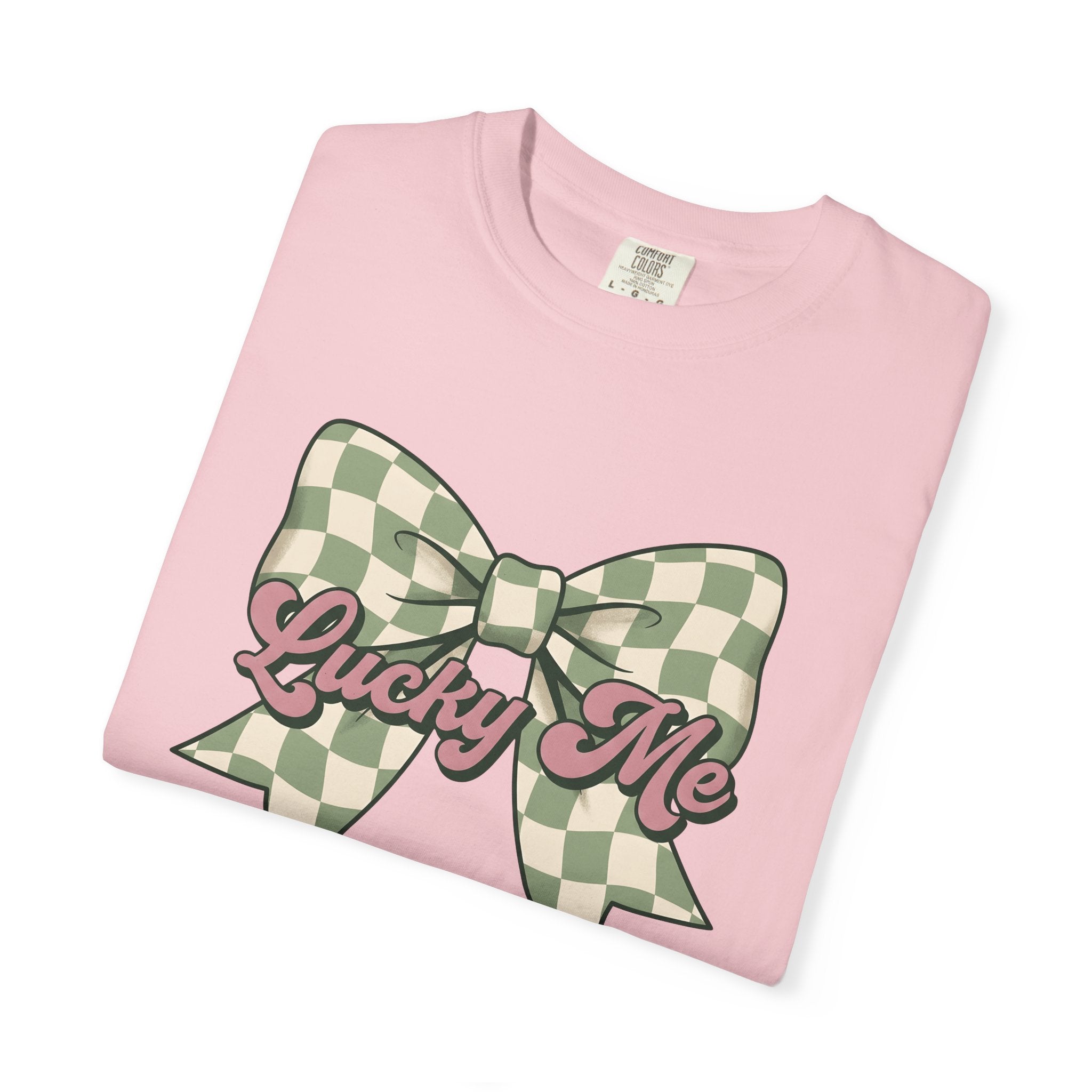 Tartan Bow Shirt St Patrick's Day Event Gift Women Line Art Tee Ribbon T-Shirt St Patricks Fan Drawing Design Illustrative Light Tones