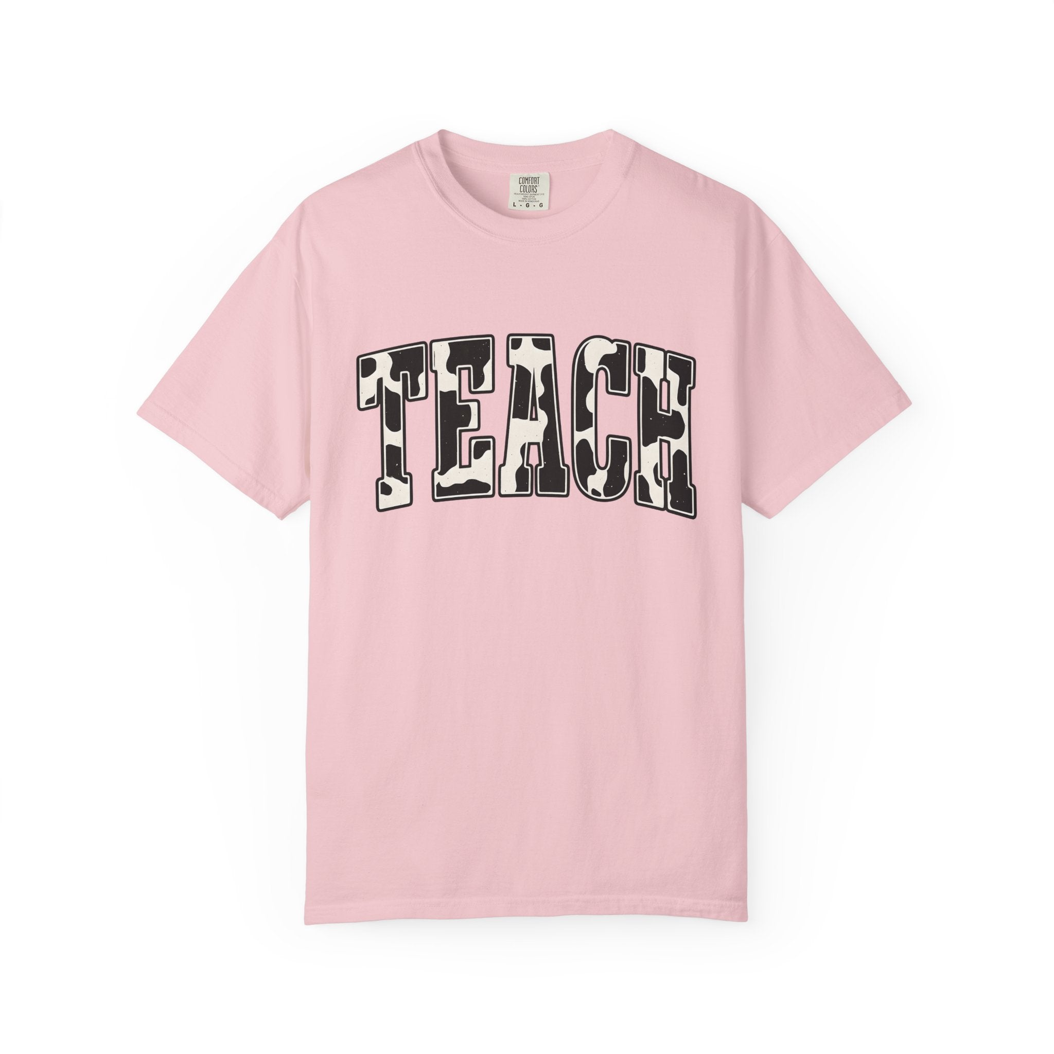 Cow Print Text Shirt Teacher Animal Gift Women Bold Tee Typography T-Shirt Educator Enthusiast Graphic Design Wildlife Graphic Retro Animal
