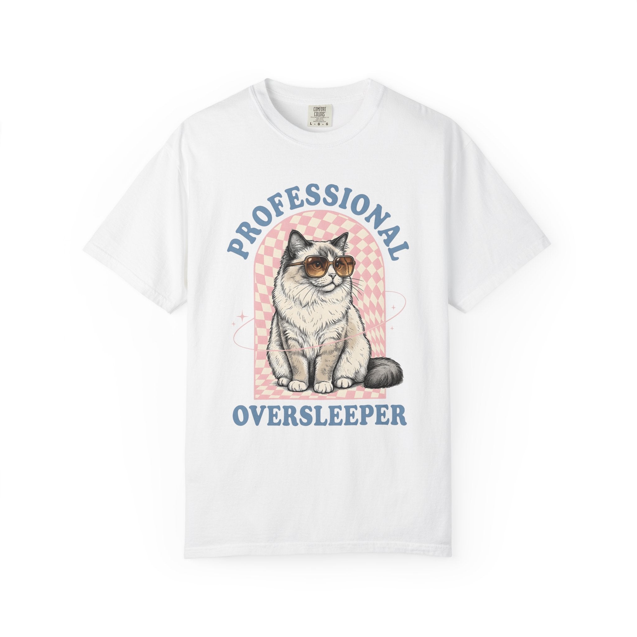Cat Sunglasses Shirt Cat Humor Gift Women Vintage Tee Kitty T-Shirt Feline Fan Cool Tshirt Funny Graphic Hand Drawn Checkerboard Tshirt