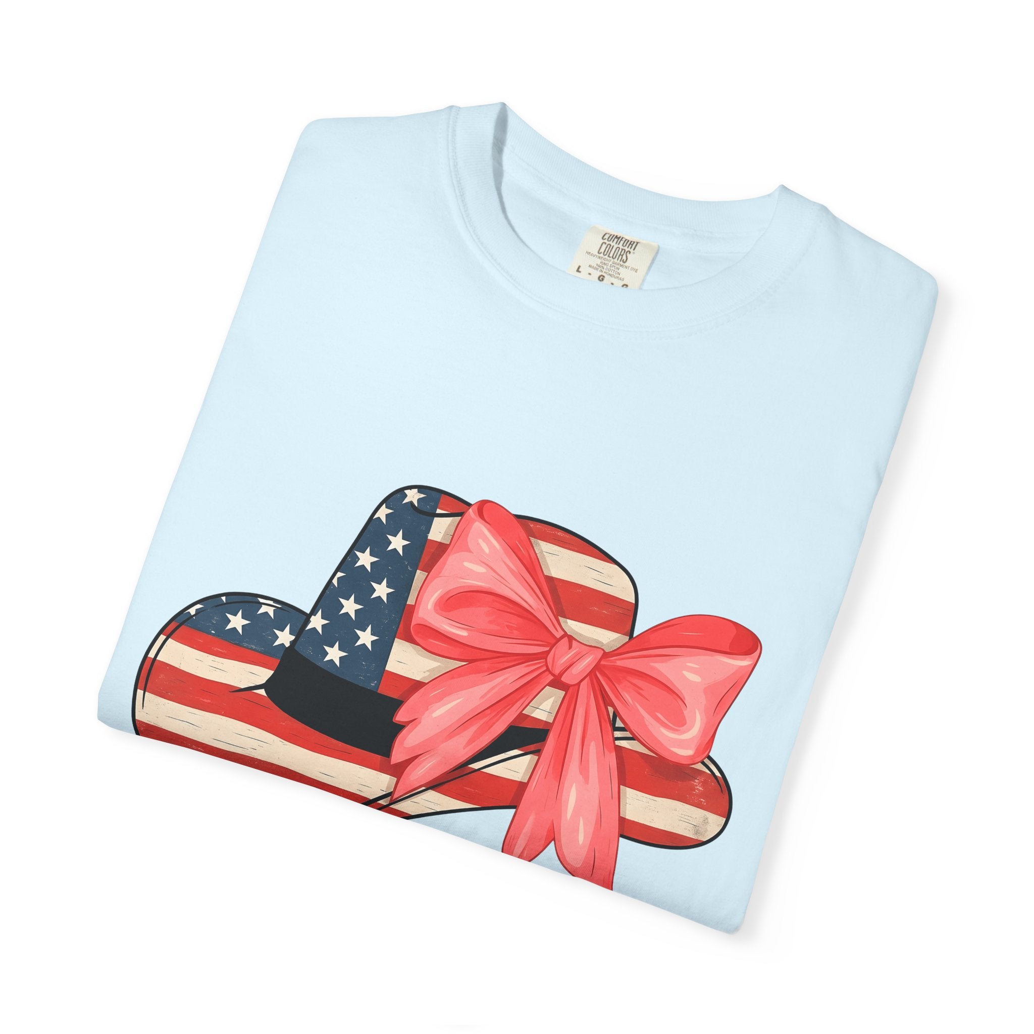 Patriotic Hat Shirt 4th Of July Patriotic Gift Women Vintage Tee Cap T-Shirt Fireworks Fan Retro Tshirt American Graphic Hand Drawn Bow