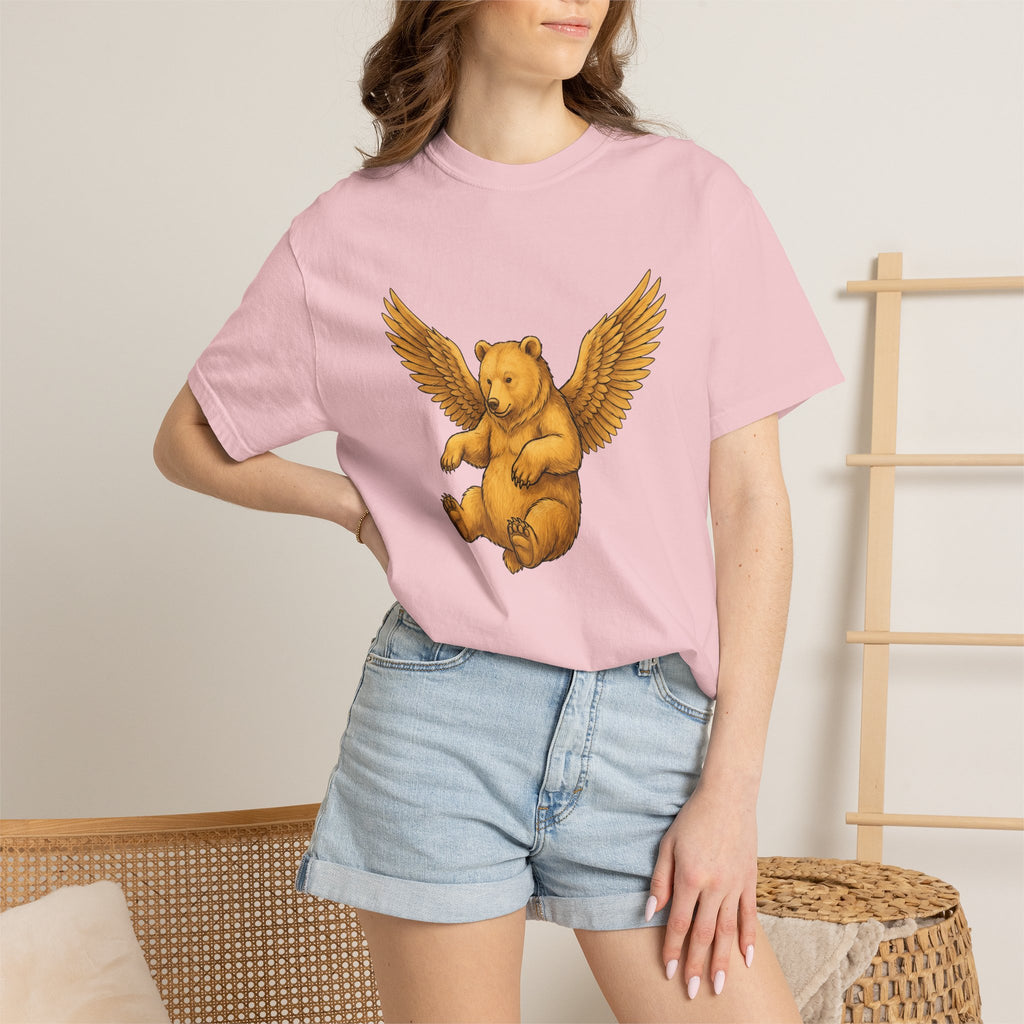 Angel Bear Shirt Animals Mythical Gift Women Line Art Tee Teddy Bear T-Shirt Creature Fan Fantasy Tshirt Mythical Graphic Rustic Quill
