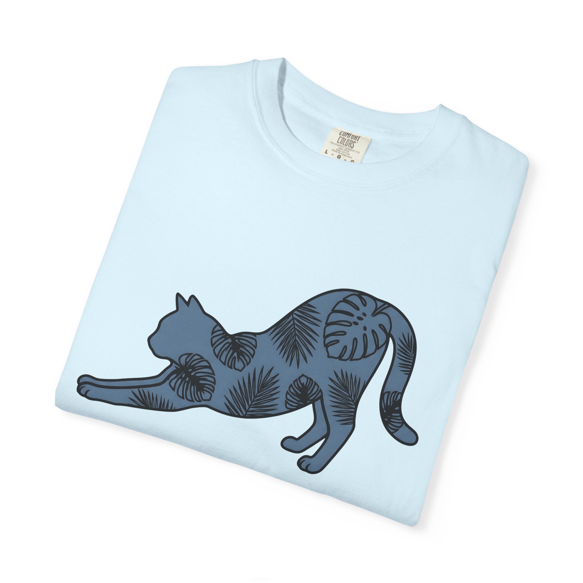 Stretching Kitten Shirt Cat Wildlife Gift Women Floral Tee Kitten T-Shirt Cat Fan Fancy Tshirt Wildlife Graphic Simple Palm Leaves Tshirt
