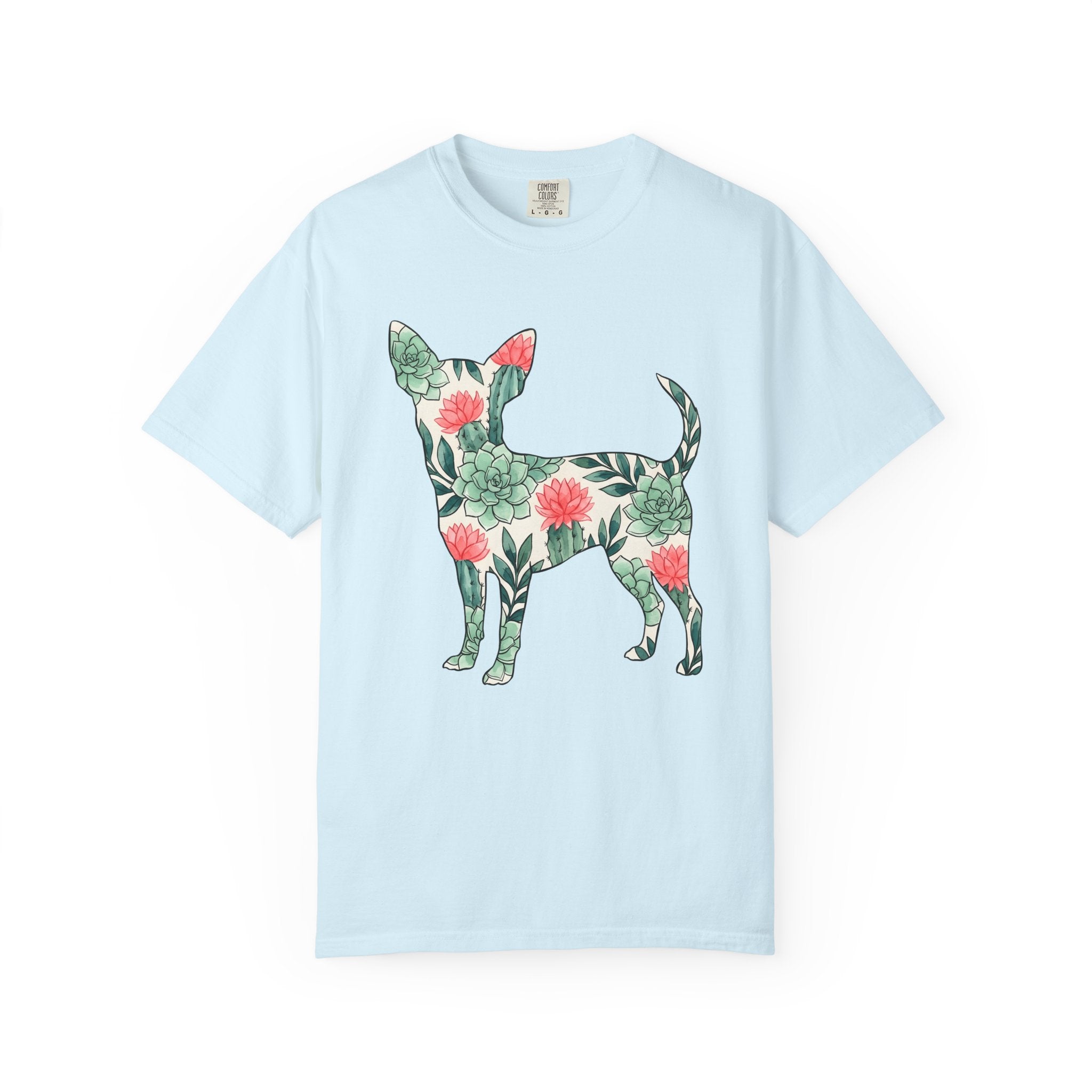 Chihuahua Succulent Shirt Dog Greenery Gift Women Painted Tee Puppy T-Shirt Dog Fan Handpainted Tshirt Foliage Graphic Leaf Art Cactus