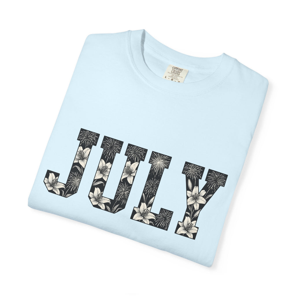 Bloom Fireworks Typography Shirt 4th Of July Garden Gift Women Clean Graphic Tee Fireworks Typography T-Shirt Independence Day Fan Graphic