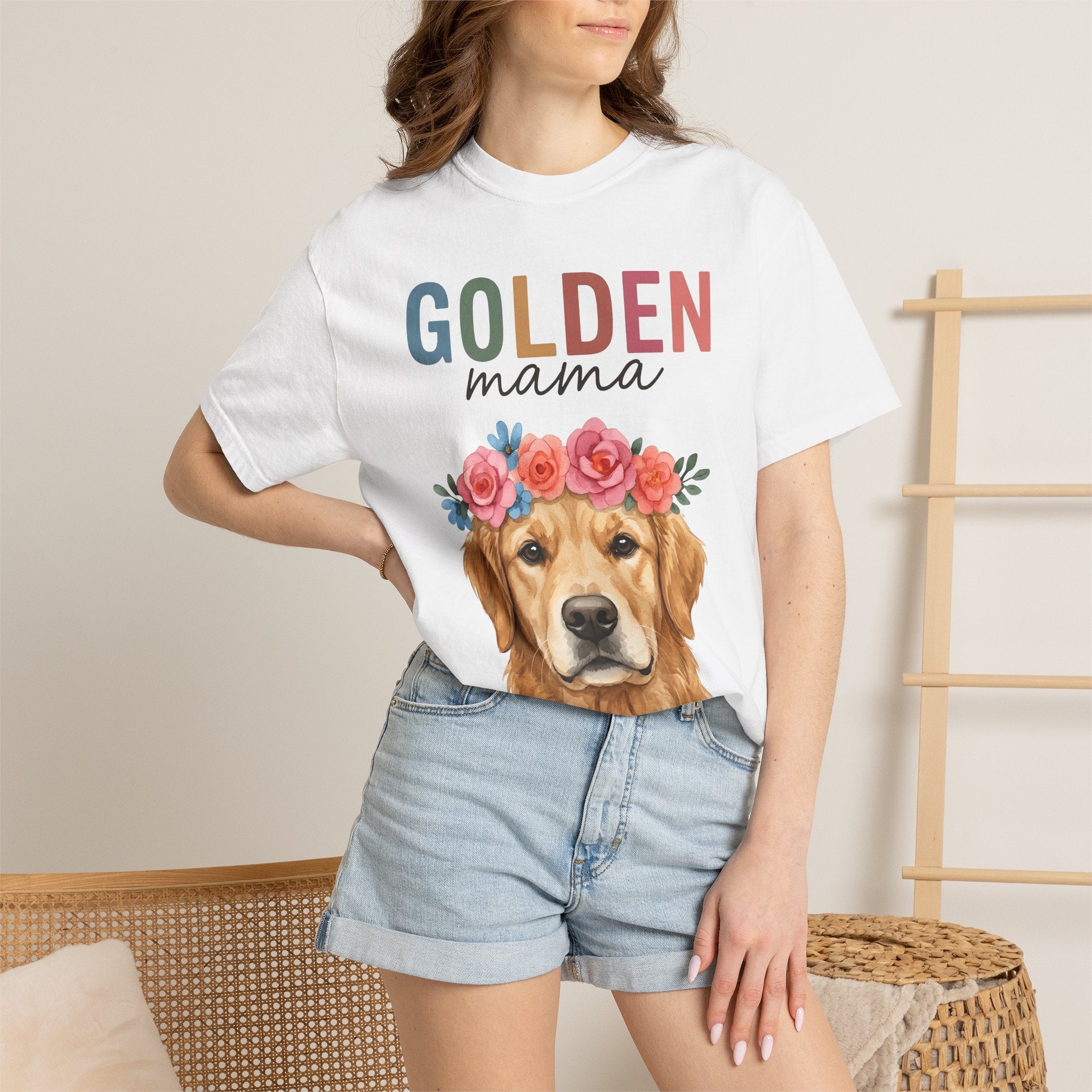 Golden Retriever Shirt Dog Botanical Gift Women Hand Painted Tee Retriever T-Shirt Dog Fan Painter Tshirt Floral Graphic Tribal Flower
