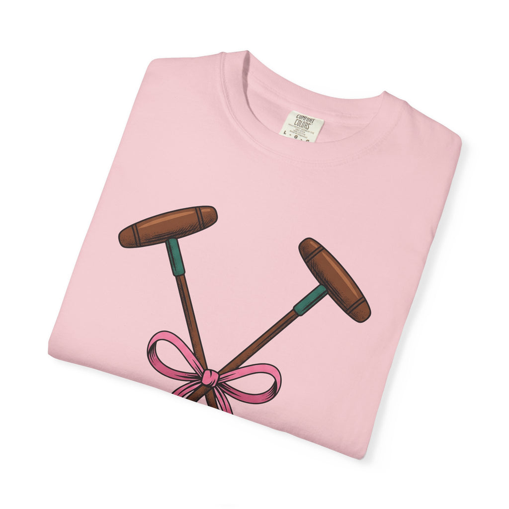 Polo Sticks Shirt Sports Horseback Gift Women Sketch Tee Mallet T-Shirt Athlete Fan Polo Illustration Retro Blush Ribbon Tshirt