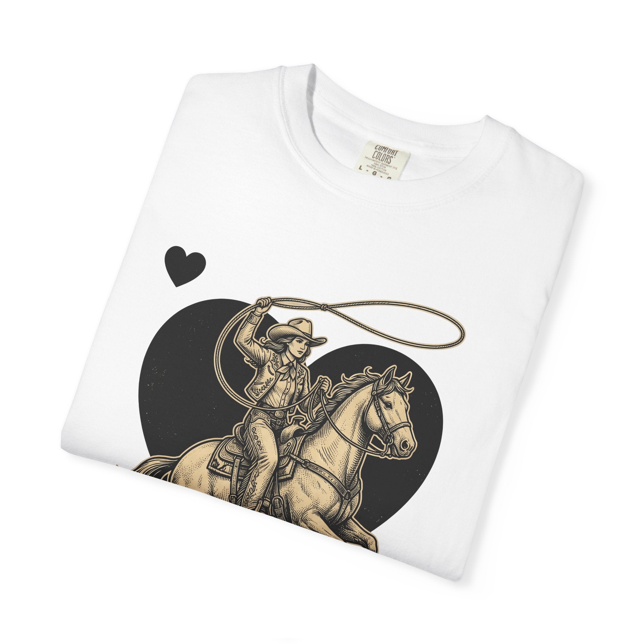 Cowgirl Horse Shirt Western Ranch Gift Women Classic Tee Cowgirl T-Shirt Rodeo Fan Vintage Tshirt Farm Graphic Doodle Heart Shapes Tshirt
