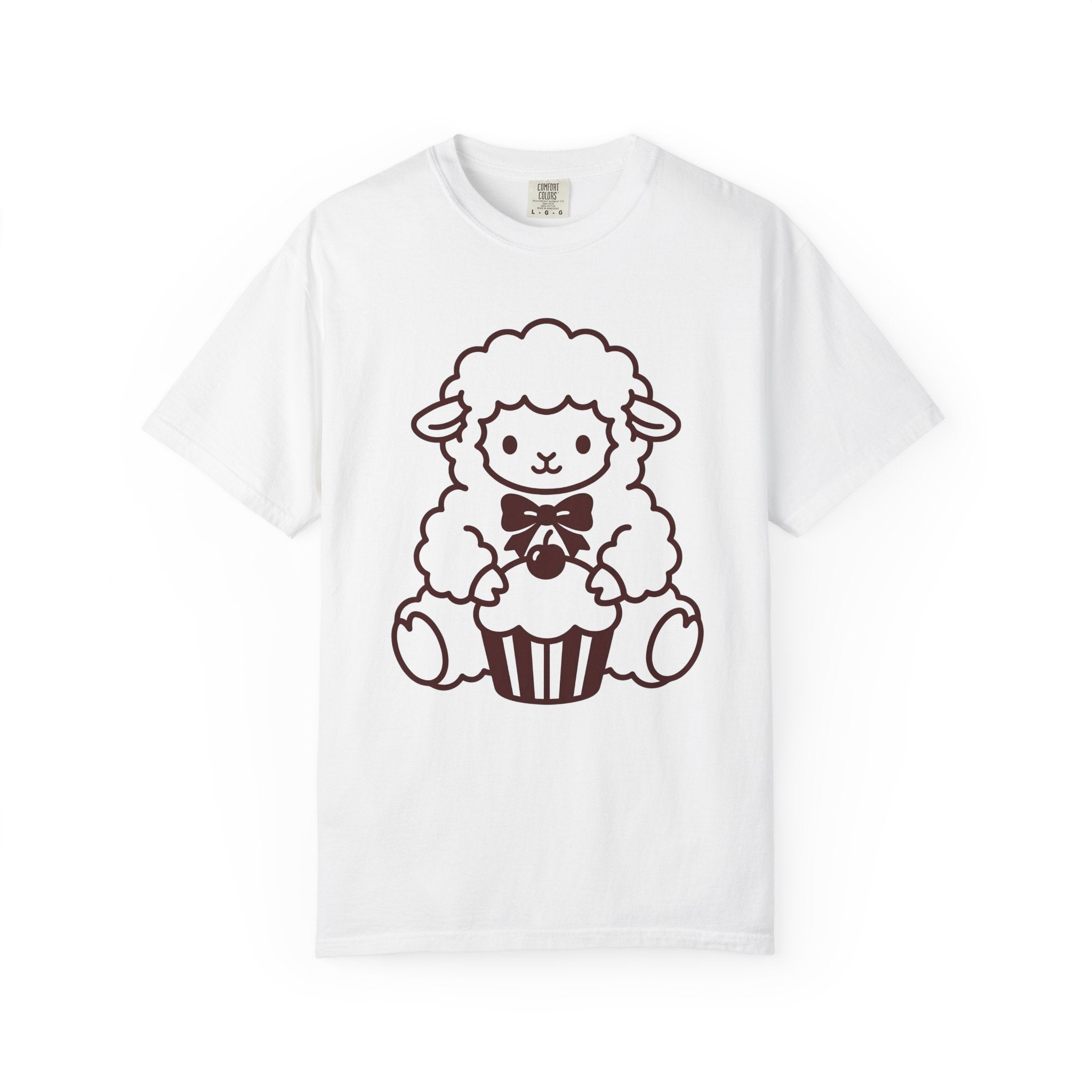 Lamb Dessert Shirt Cute Critter Gift Women Comic Tee Pastry T-Shirt Kawaii Fan Cartoon Tshirt Creature Graphic Sleek Knot Tshirt