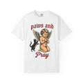 Heavenly Cat Shirt Cat Guardian Gift Women Old School Tee Kitten T-Shirt Cat Fan Feline Tshirt Protector Graphic Line Art Bird Wings Tshirt