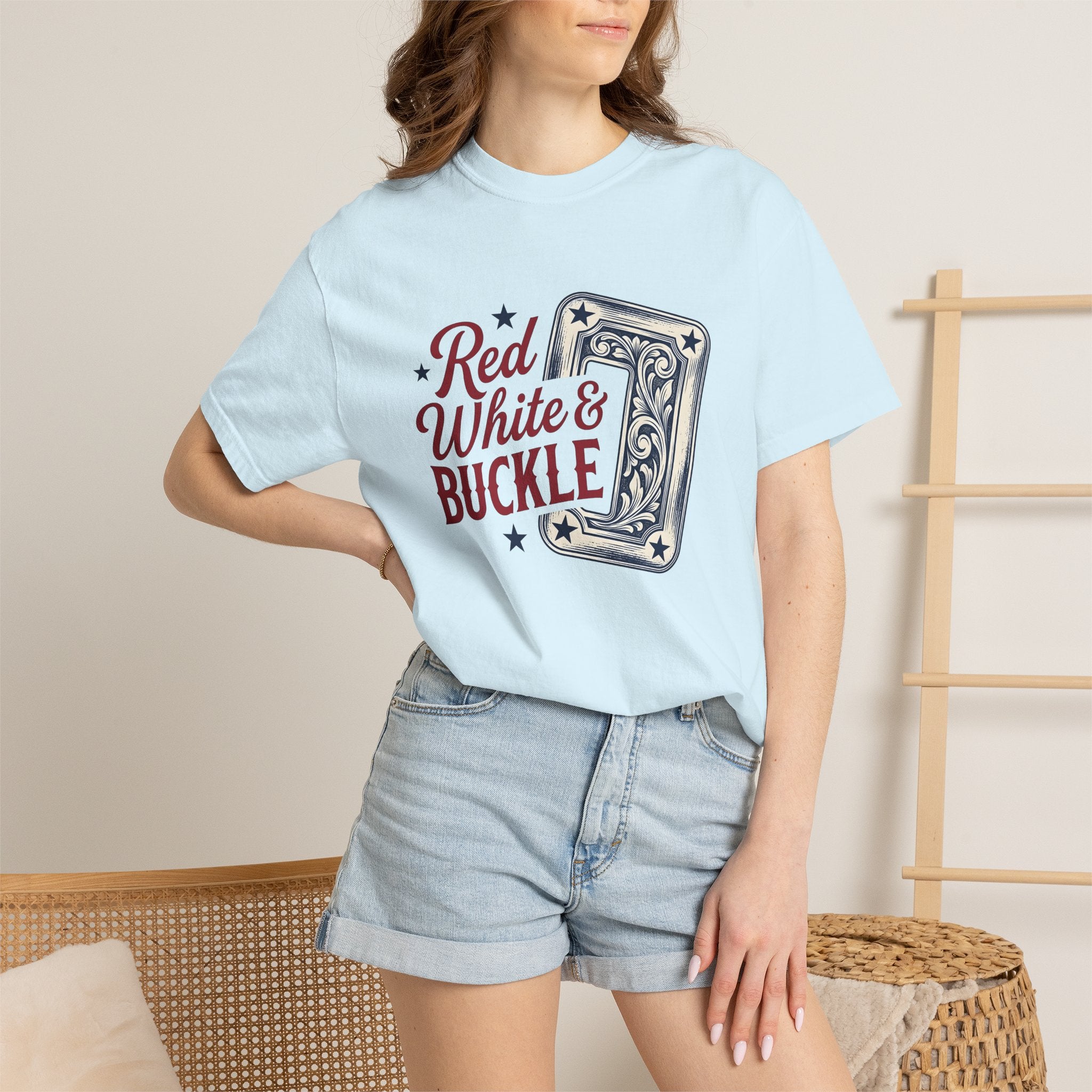 Cowboy Belt Buckle Shirt 4th Of July Rodeo Gift Women Rustic Tee Belt Buckle T-Shirt Patriot Fan Western Tshirt Rodeo Graphic Throwback Star