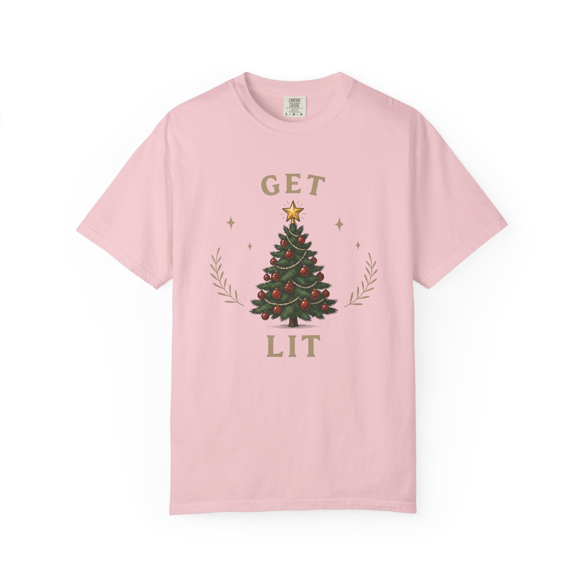 Christmas Tree Shirt Christmas Holiday Gift Women Vintage Tee Fir Tree T-Shirt Christmas Fan Xmas Tshirt Seasonal Graphic Hand Drawn Gold