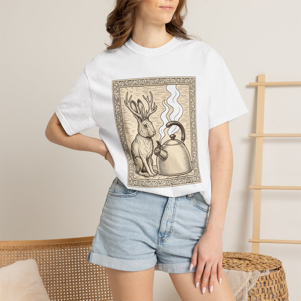 Jackalope Teapot Shirt Boho Chic Forest Gift Women Retro Tee Teapot T-Shirt Bohemian Fan Vintage Tshirt Woods Graphic Sketch Smoke Tshirt