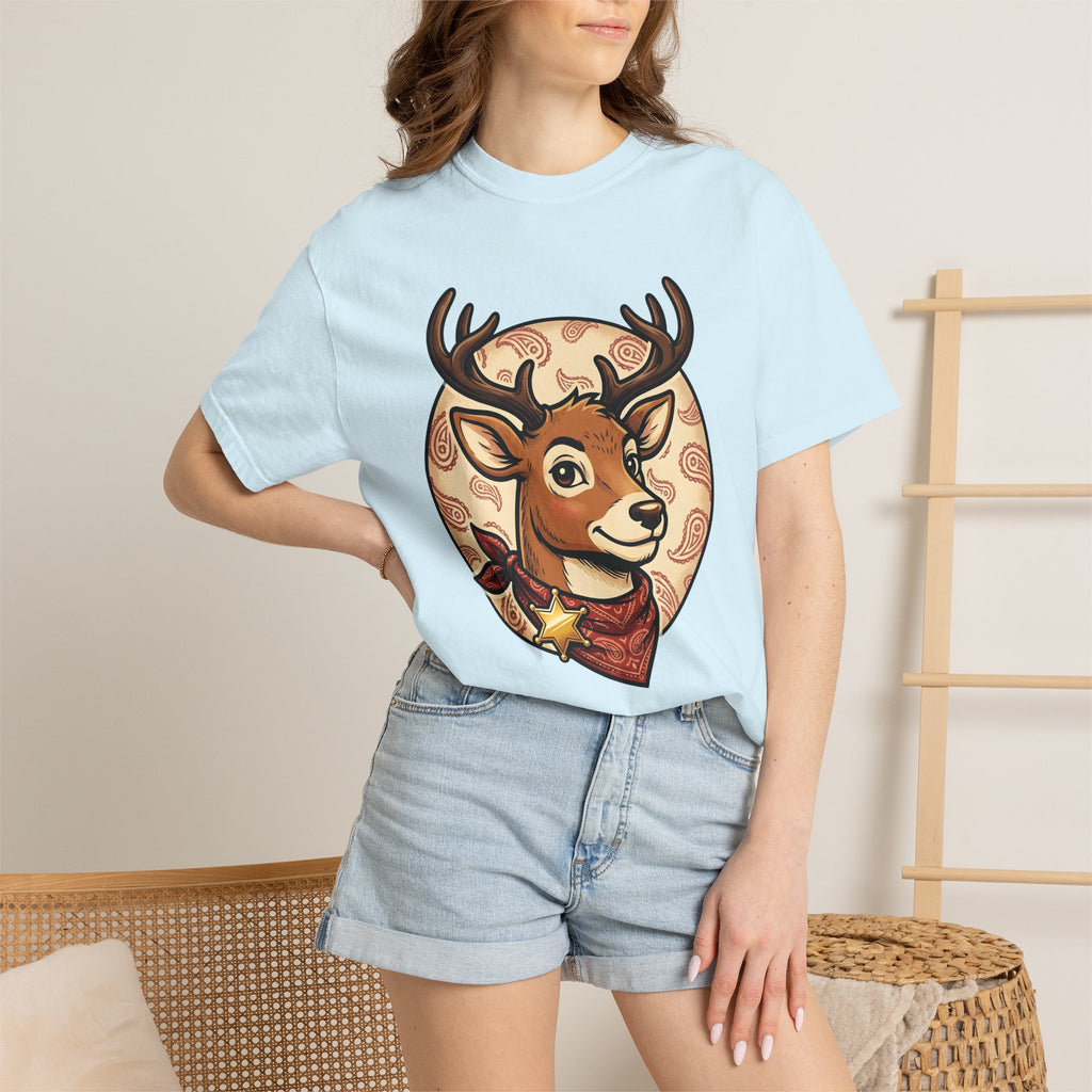 Elk Marshal Shirt Christmas Cowboy Gift Women Comic Tee Wapiti T-Shirt Christmas Fan Comic Tshirt Rodeo Graphic Retro Scarf Tshirt