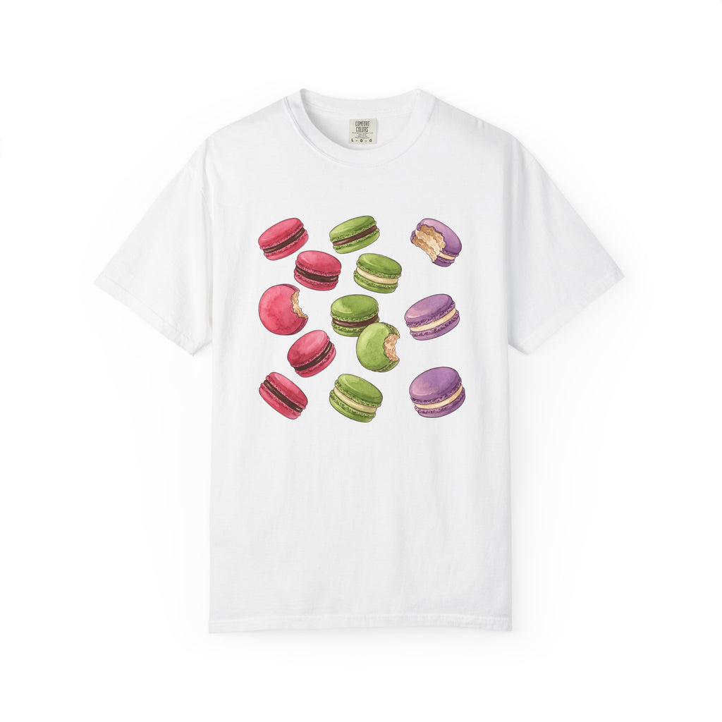 Macaron Design Shirt Desserts Pastry Gift Women Ink Tee Macaron T-Shirt Dessert Fan Tattoo Tshirt Confectionery Graphic Sketch Bite Tshirt