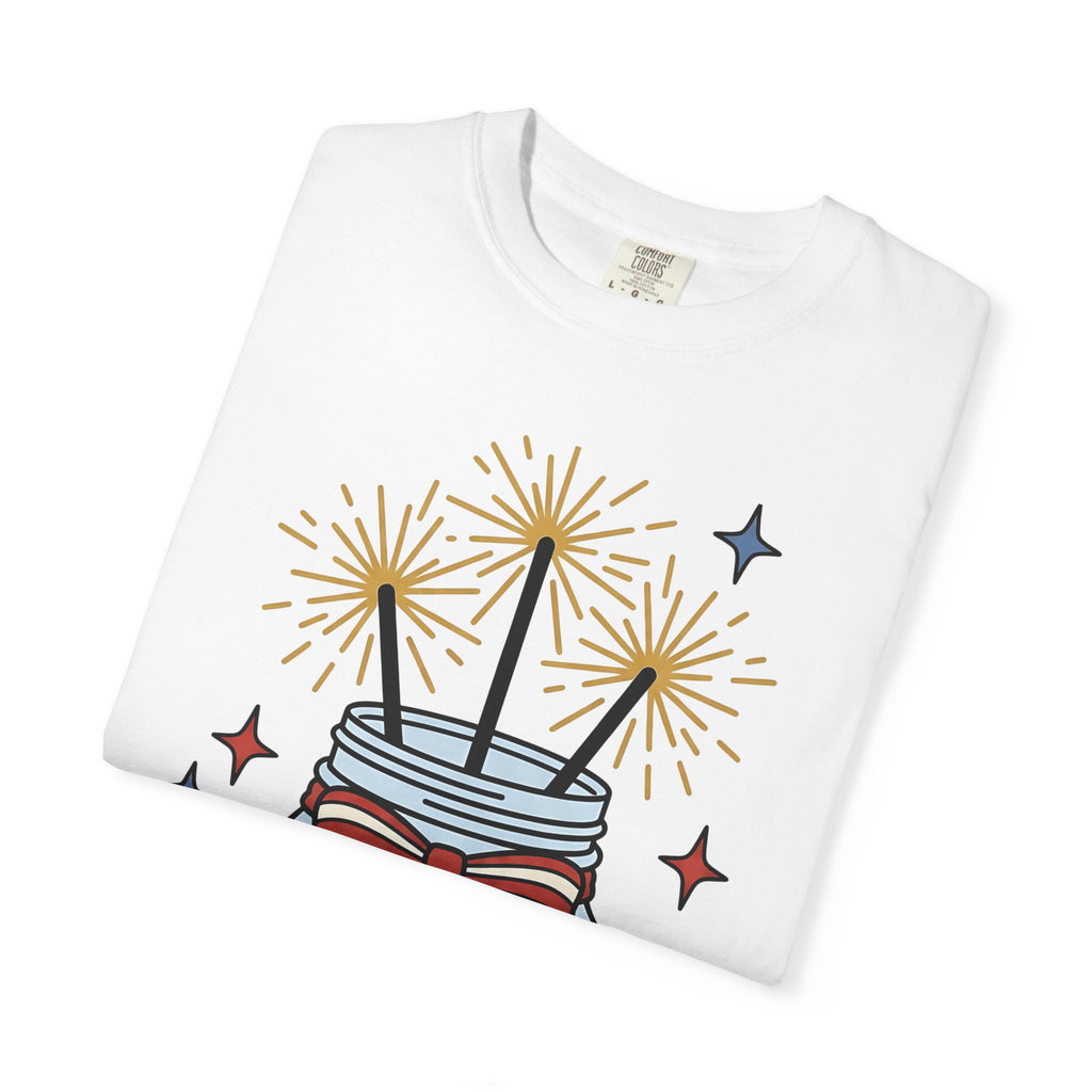 Glass Jar Sparkler Shirt America 4Th Of July Festival Gift Women Cartoon Tee Sparkler T-Shirt Patriot Fan Comic Tshirt Celebration Graphic
