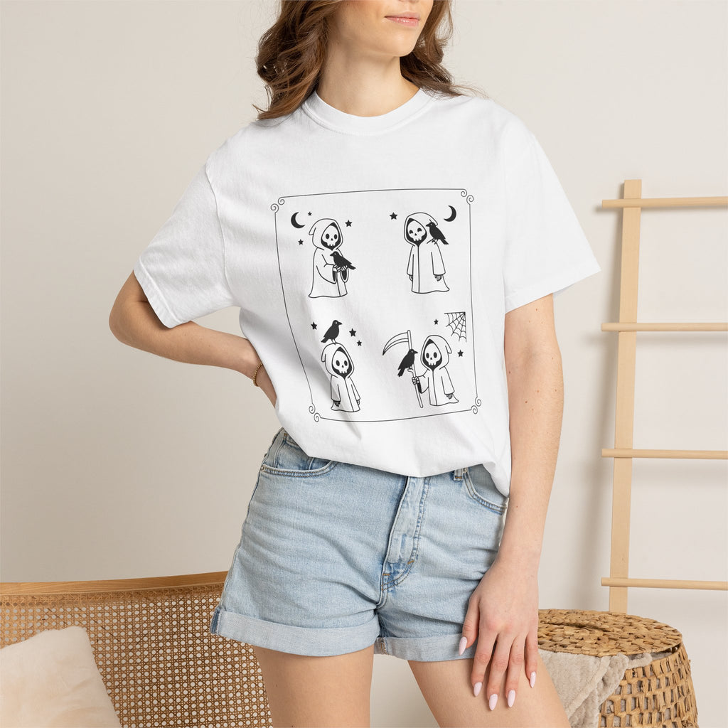 Death Skeleton Shirt Halloween Dark Gift Women Cute Tee Skeleton T-Shirt Horror Fan Grim Tshirt Gothic Graphic Simple Black Bird Tshirt