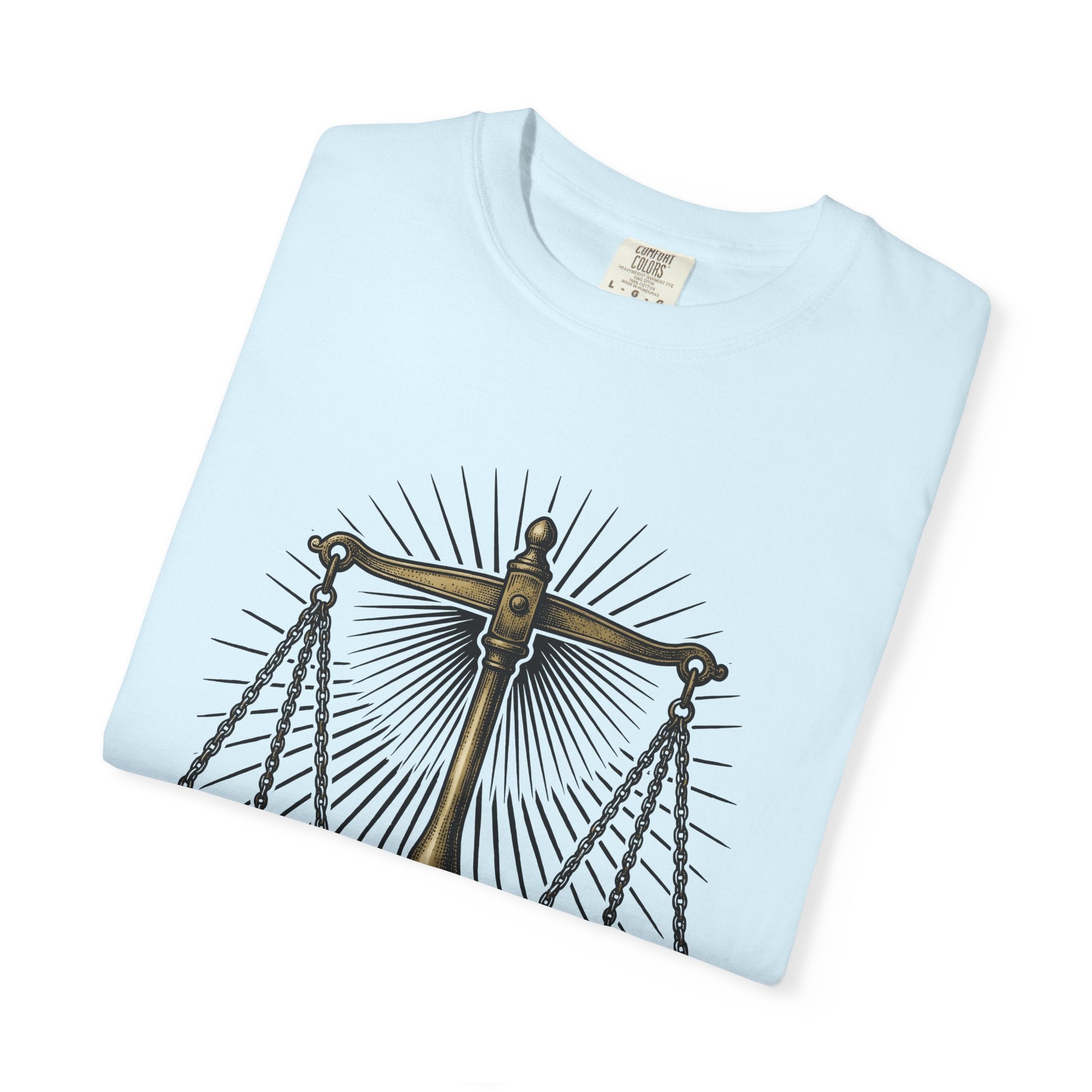Justice Scales Shirt Justice Lawyer Gift Women Vintage Tee Scale T-Shirt Law Enthusiast Distressed Tshirt Attorney Graphic Retro Sunburst