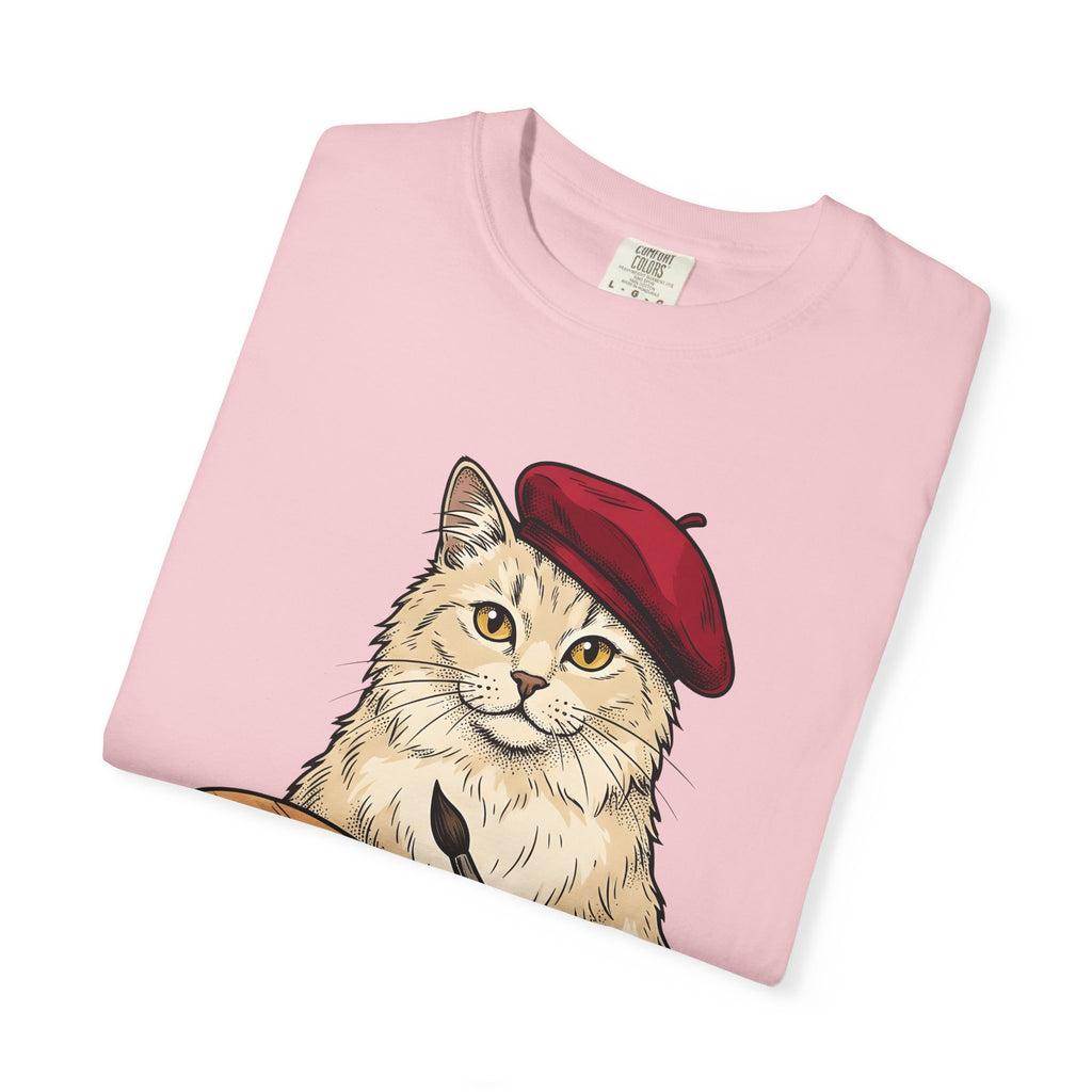 Art Cat Shirt Cat Drawing Gift Women Cartoon Tee Kitty T-Shirt Feline Fan Comic Tshirt Sketch Graphic Traditional Paint Tray Tshirt