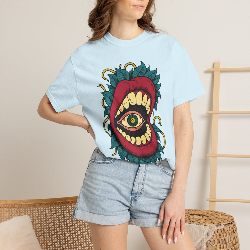 Surreal Mouth Eye Shirt Boho Chic Gothic Gift Women Tattoo Tee Lip T-Shirt Bohemian Fan Ink Tshirt Dark Graphic Psychedelic Leaves Tshirt