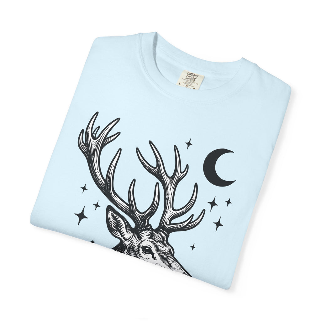 Buck Horns Shirt Boho Chic Forest Gift Women Cartoon Tee Antlers T-Shirt Bohemian Fan Tooned Tshirt Woods Graphic Sketch Moon Shape Tshirt