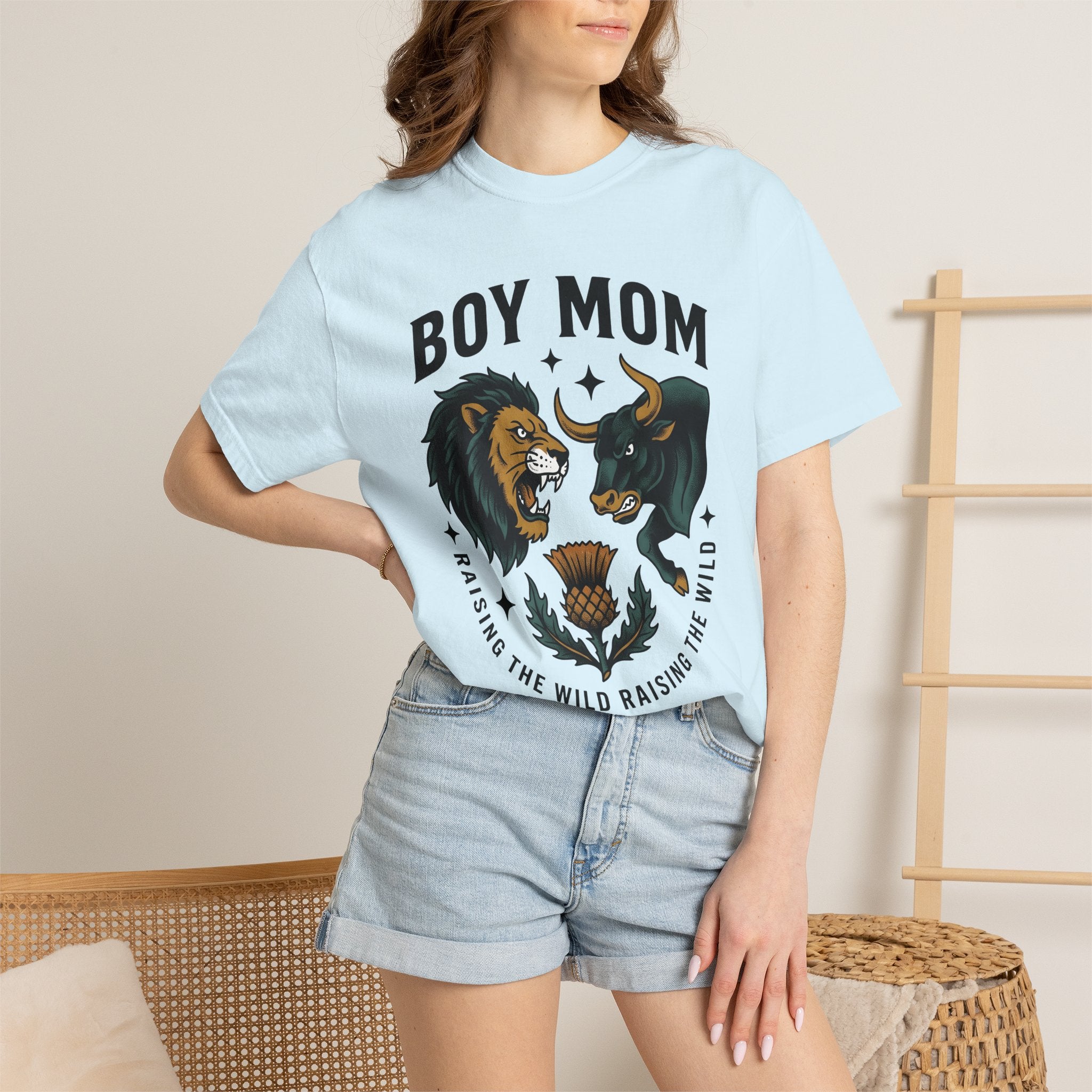 Lion Bull Illustration Shirt Animals & Flowers Mama Gift Women Hand Drawn Tee Lion T-Shirt Wildlife Fan Lion Drawing Tshirt Mom Graphic