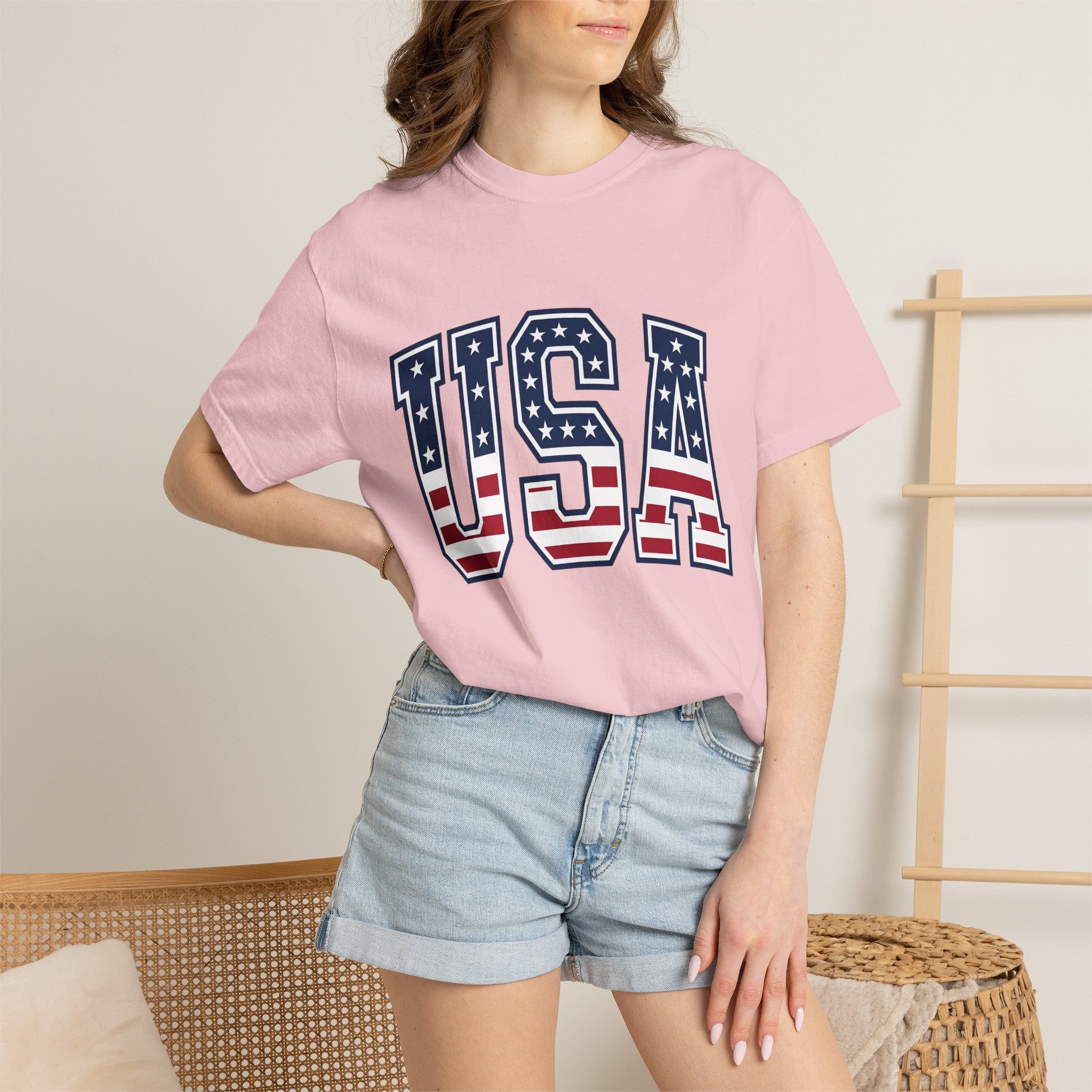 Usa Flag Letters Shirt 4th Of July Patriotic Gift Women Bold Tee American Flag T-Shirt Independence Day Enthusiast Typography Tshirt