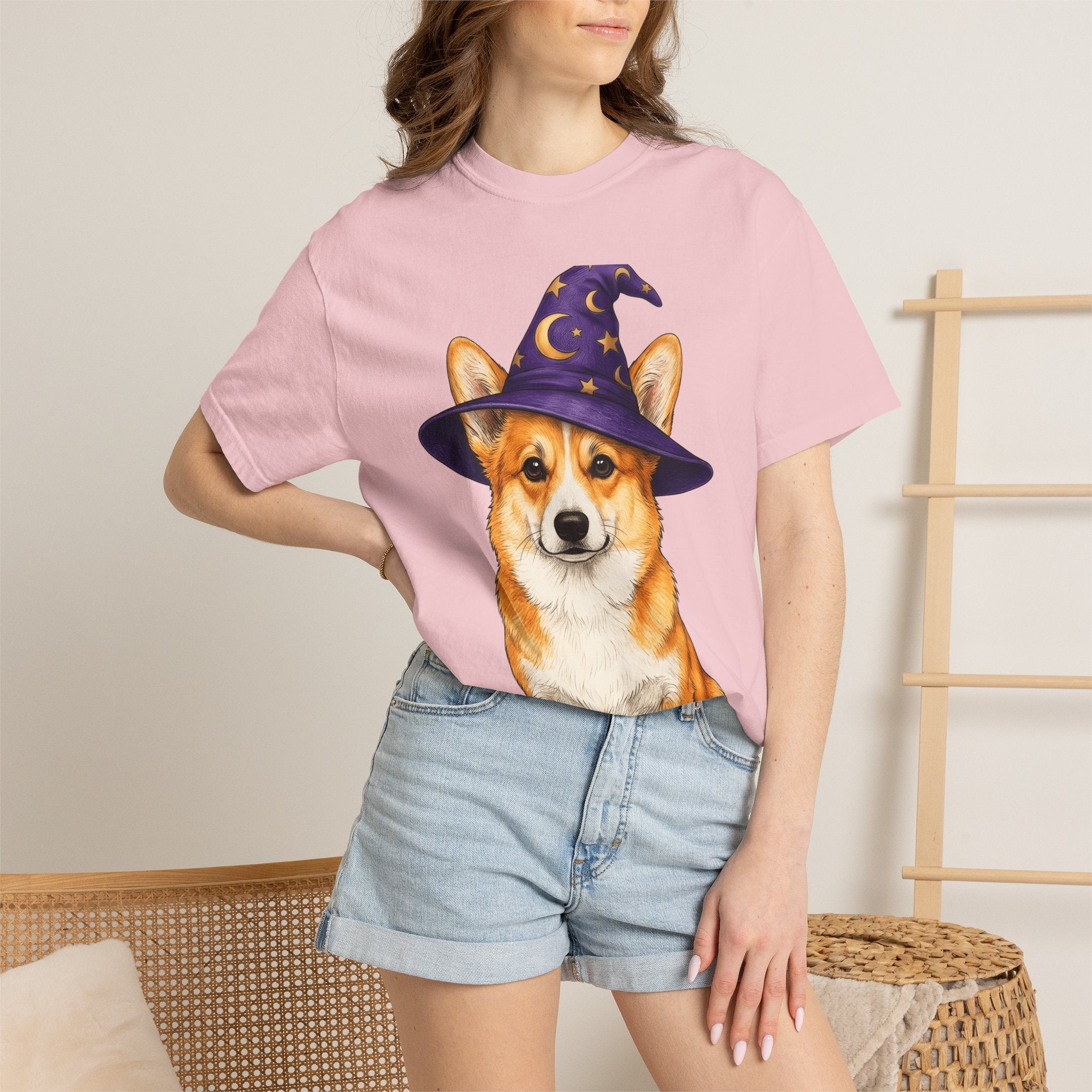 Corgi Mage Shirt Dog Holiday Gift Women Sketch Tee Pembroke Welsh Corgi T-Shirt Dog Fan Drawing Graphic Retro Pointed Hat Tshirt
