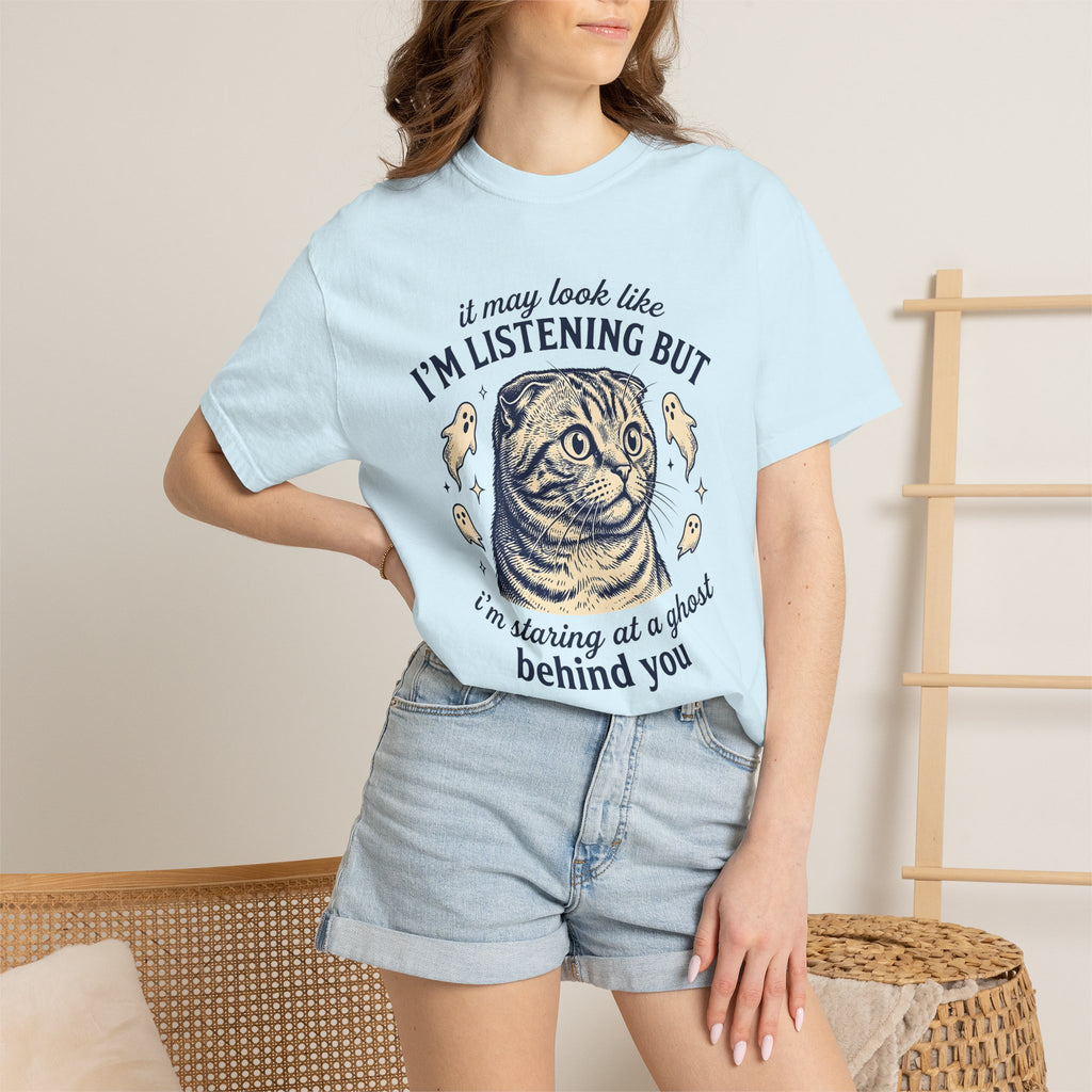 Tabby Cat Shirt Cat Halloween Gift Women Vintage Tee Kitty T-Shirt Cat Fan Retro Tshirt Spooky Graphic Hand Drawn Ghost Tshirt