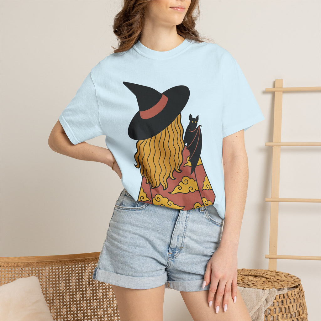 Witch Bat Shirt Halloween Spell Gift Women Animated Tee Vampire Bat T-Shirt Horror Fan Cartoon Tshirt Magic Graphic Basic Clouds Tshirt