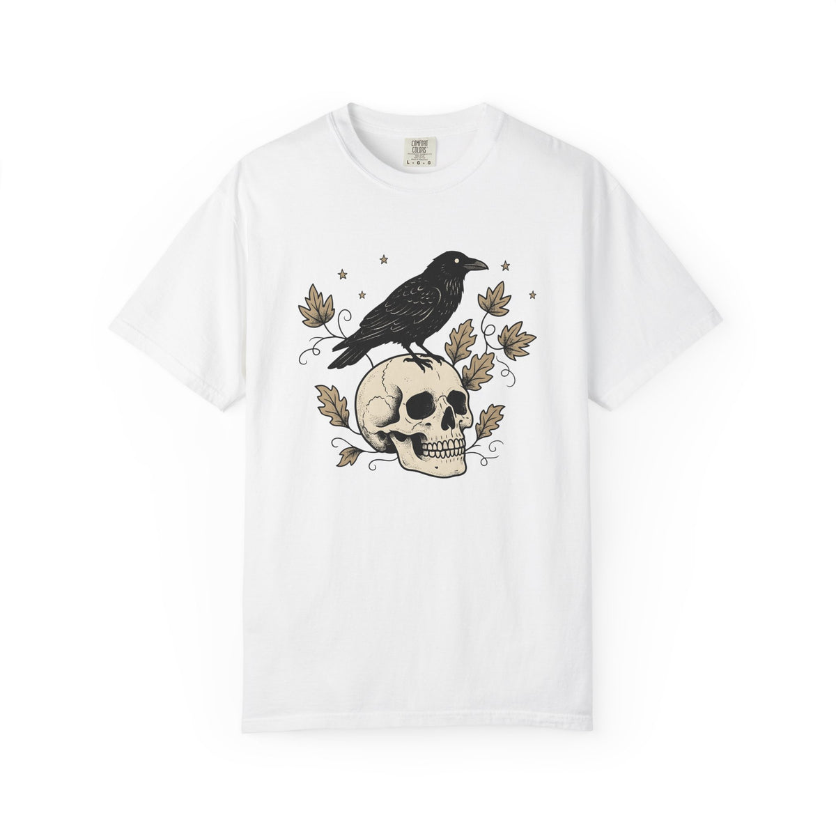 Raven Bone Shirt Halloween Gothic Art Gift Women Illustrative Tattoo Tee Crow T-Shirt Horror Fan Corvid Tshirt Dark Graphic Classic Vintage