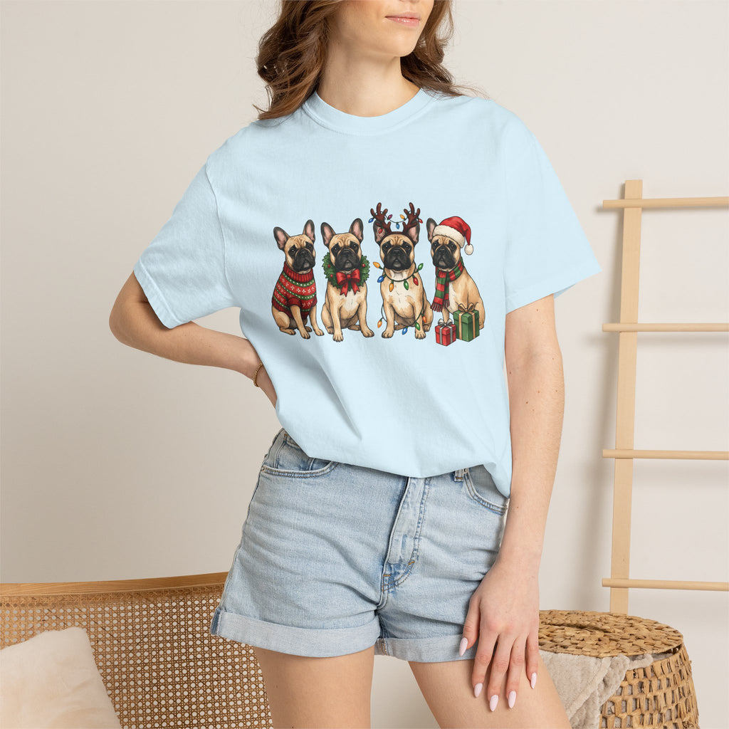 Frenchie Dog Shirt Dog Winter Gift Women Adorable Tee French Bulldog T-Shirt Dog Fan Puppy Tshirt Winter Design Sketch Holiday Presents