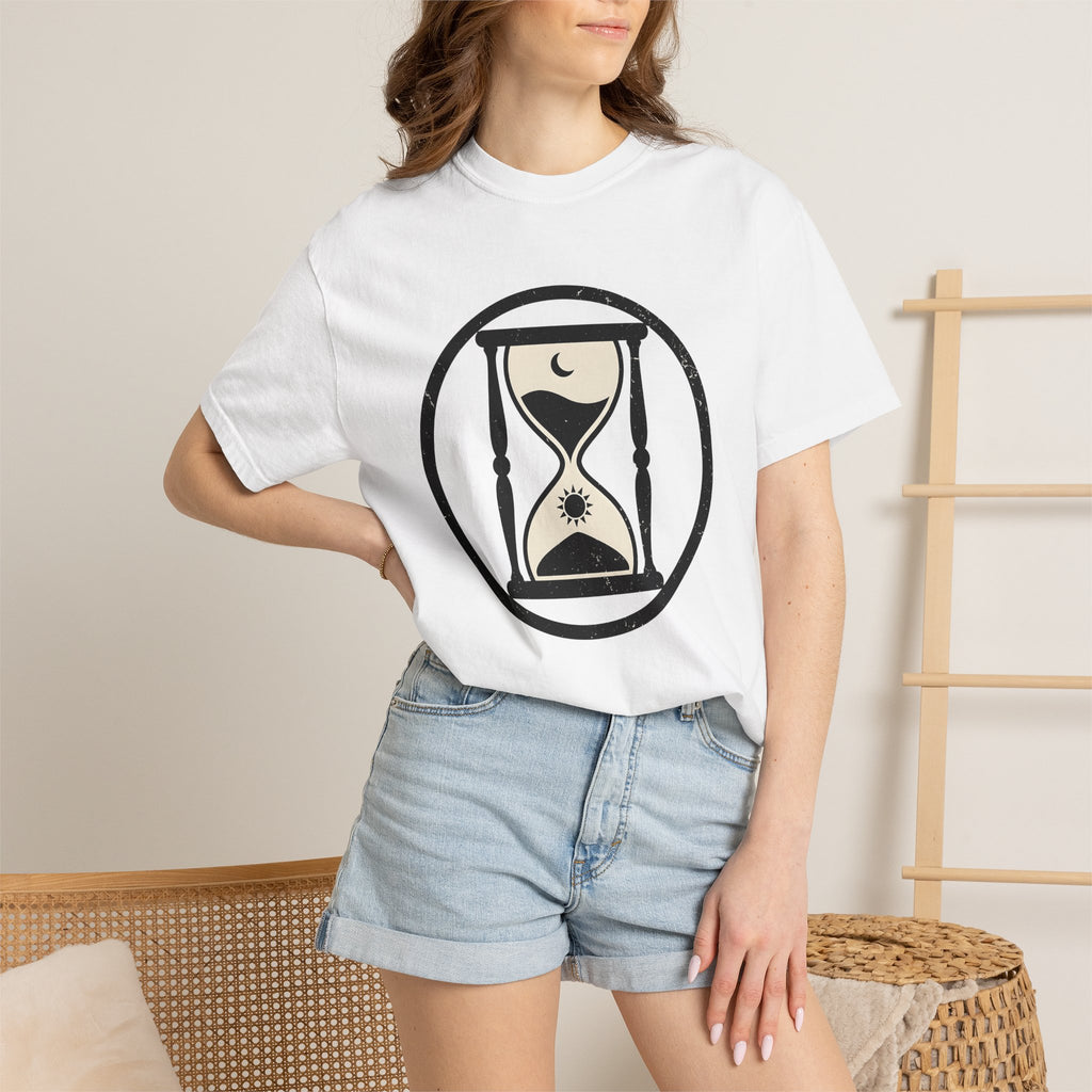 Hourglass Illustration Shirt Boho Chic Stars Gift Women Hand Drawn Tee Sandtimer T-Shirt Bohemian Fan Illustrated Tshirt Celestial Graphic