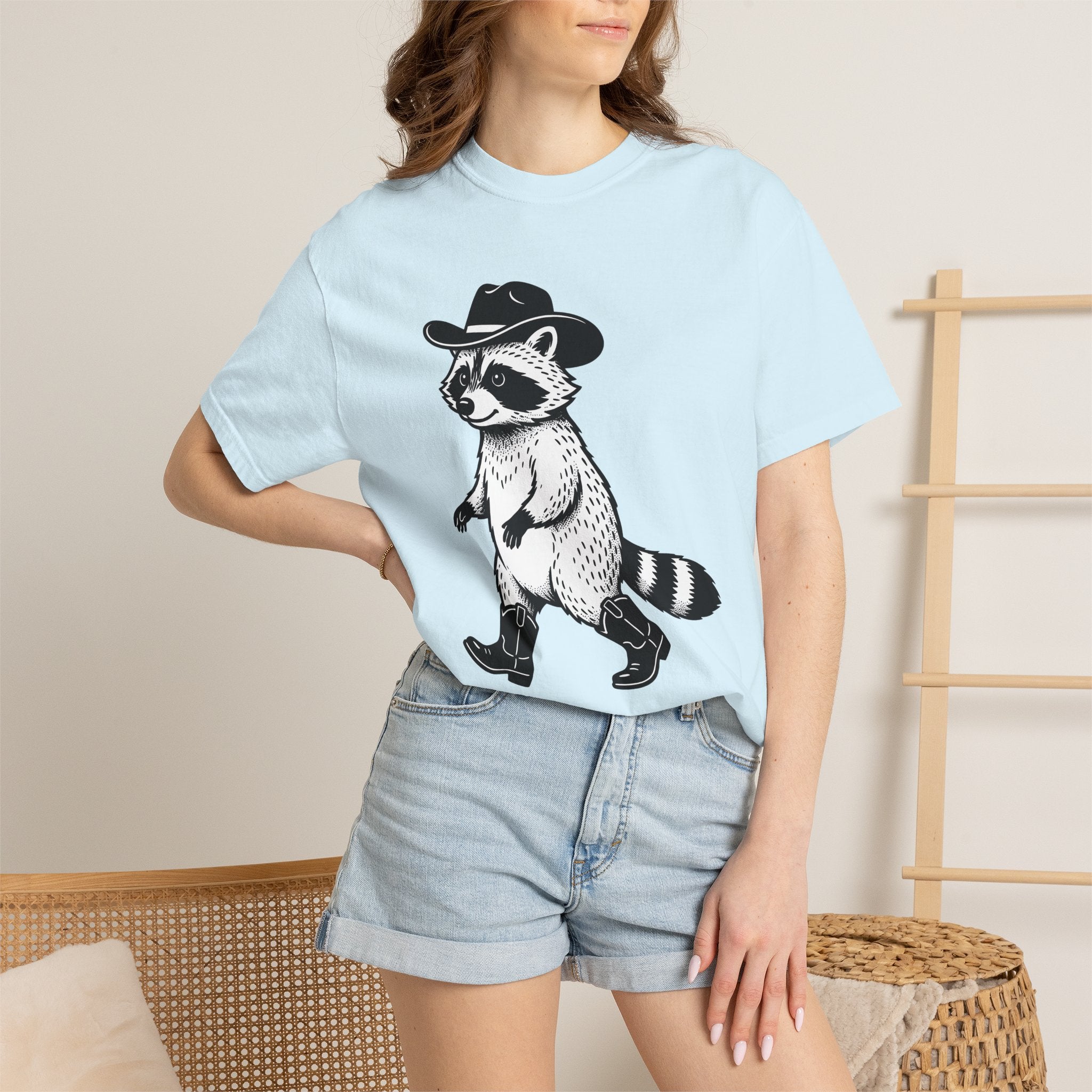 Raccoon Cowboy Shirt Animals Ranch Gift Women Cartoon Tee Trash Panda T-Shirt Wildlife Fan Cartoonish Tshirt Farm Graphic Ink Cowboy Boots