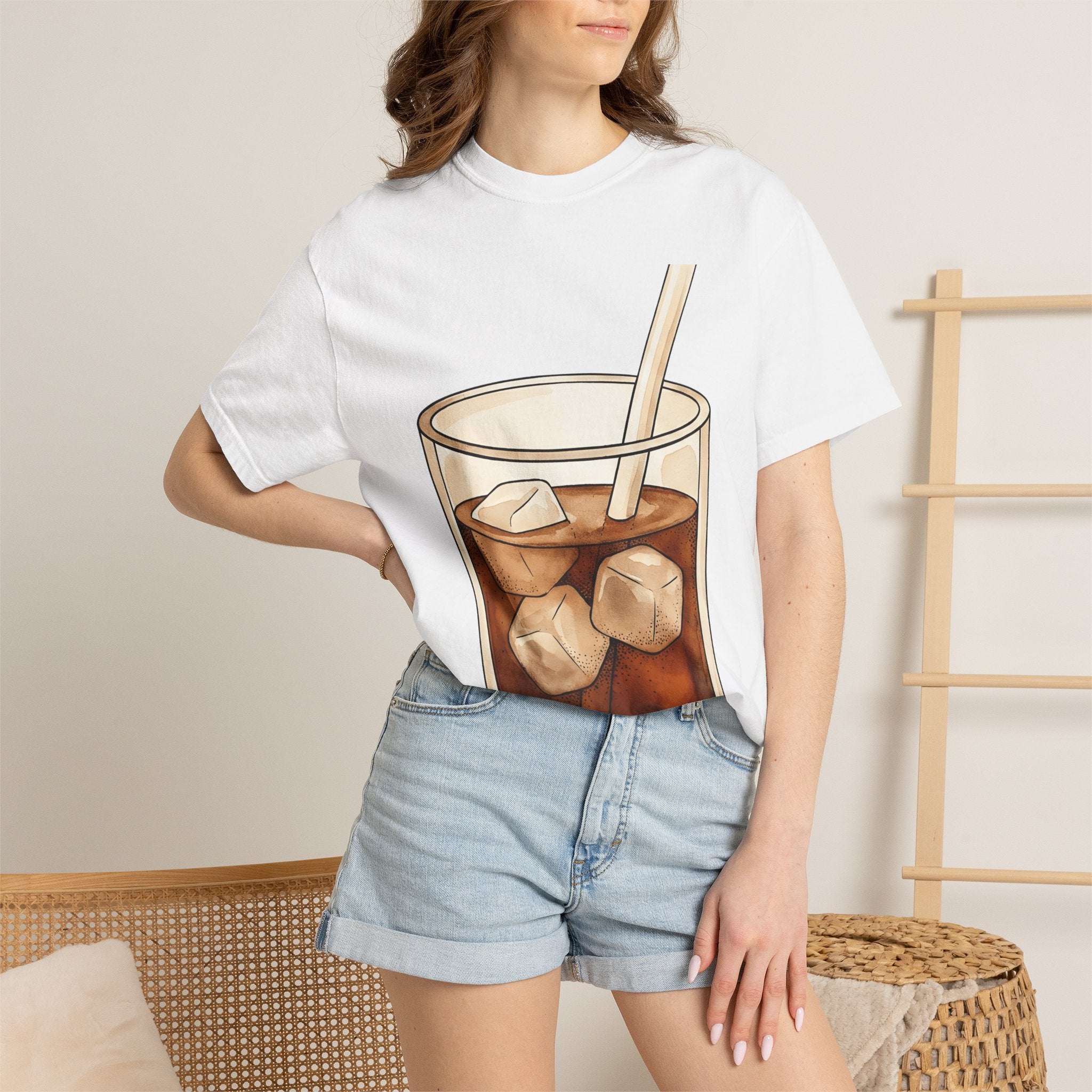 Iced Latte Shirt Coffee Refreshment Gift Women Cartoon Tee Cold Brew T-Shirt Coffee Fan Cartoony Tshirt Cooling Design Outline Ice Blocks