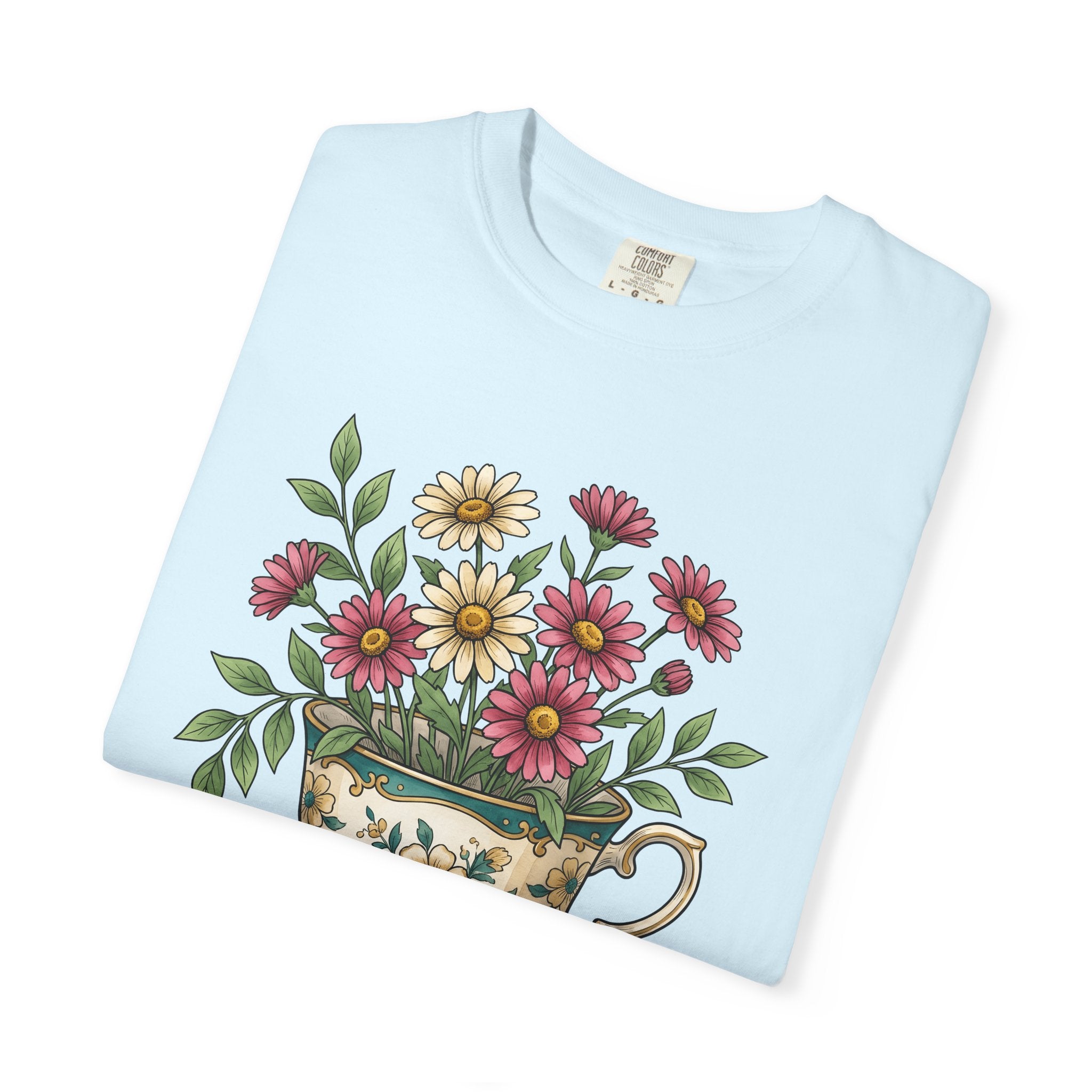 Floral Teacup Shirt Easter Floral Gift Women Vintage Tee Teacup T-Shirt Easter Fan Retro Tshirt Blooms Illustration Hand Drawn Egg Tshirt