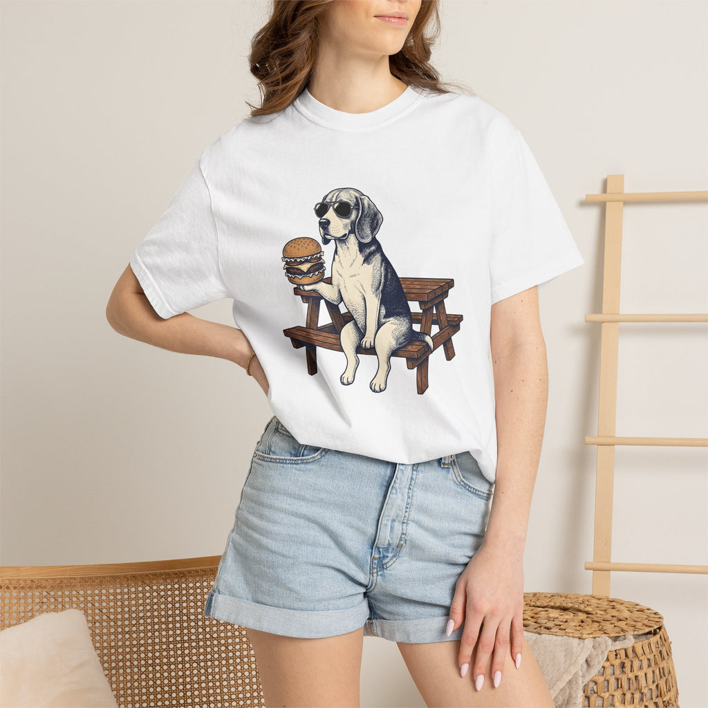 Beagle Dog Shirt Dog Food Gift Women Vintage Tee Hound T-Shirt Dog Fan Retro Tshirt Cuisine Graphic Hand Drawn Hamburger Tshirt