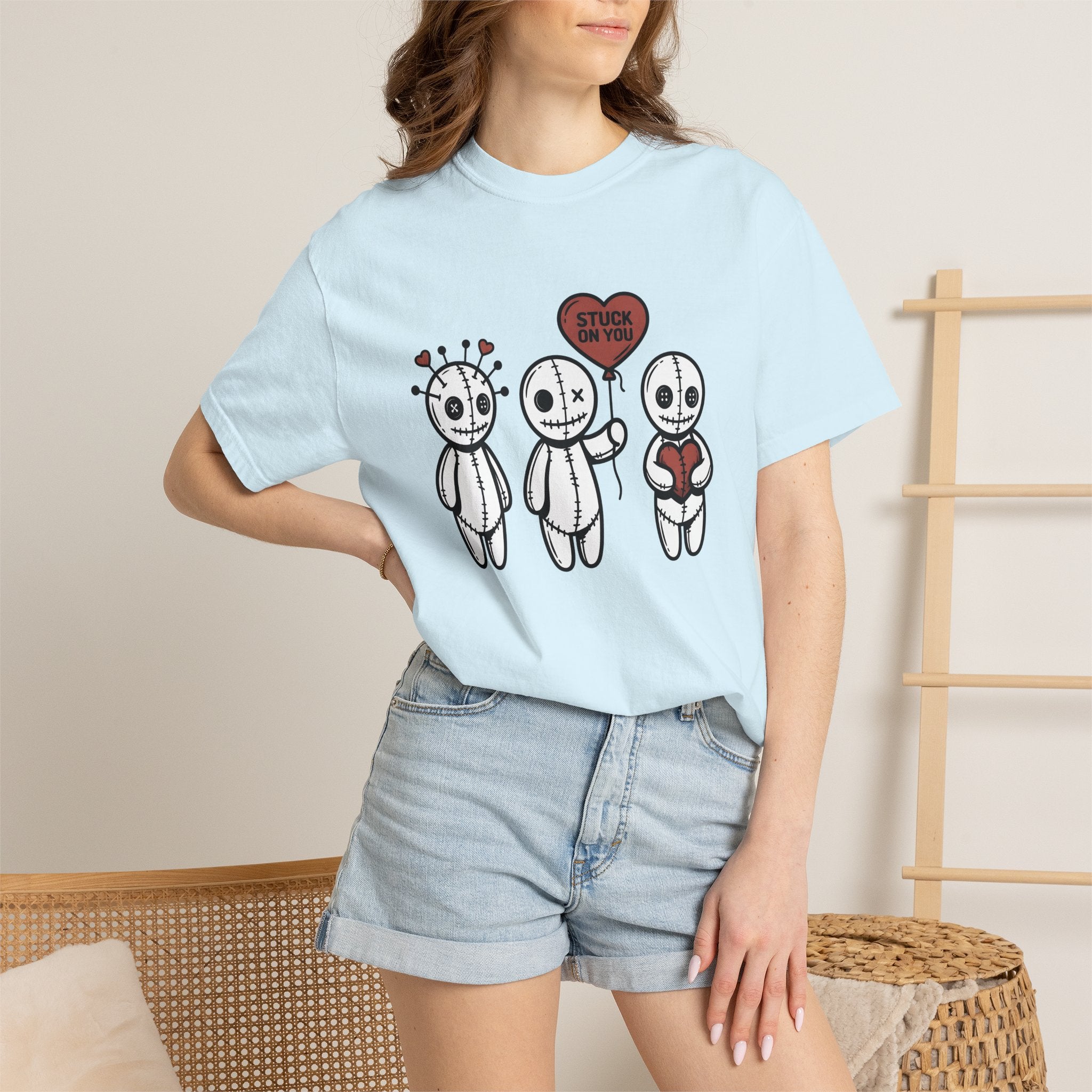 Voodoo Doll Shirt Valentine Dark Gift Women Cartoon Tee Poppet T-Shirt Love Fan Comic Tshirt Gothic Graphic Line Art Heart Balloon Tshirt