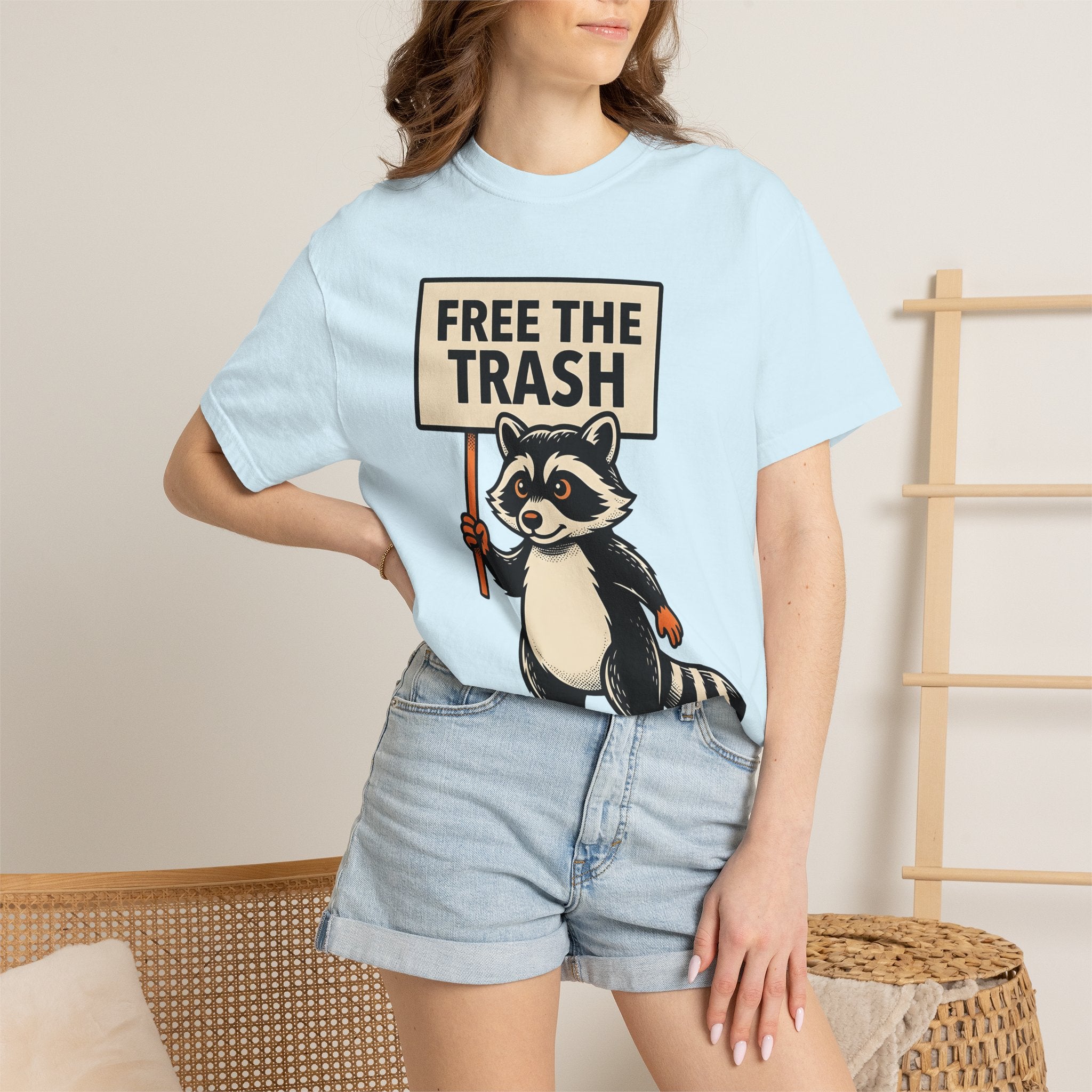 Raccoon Cartoon Shirt Funny Animal Gift Women Bold Graphic Tee Trash Panda T-Shirt Humor Fan Graphic Design Illustration Vintage Protest