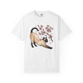 Siamese Kitten Shirt Cat Flower Gift Women Painting Tee Kitten T-Shirt Cat Fan Feline Tshirt Floral Graphic Sketch Sakura Flower Tshirt