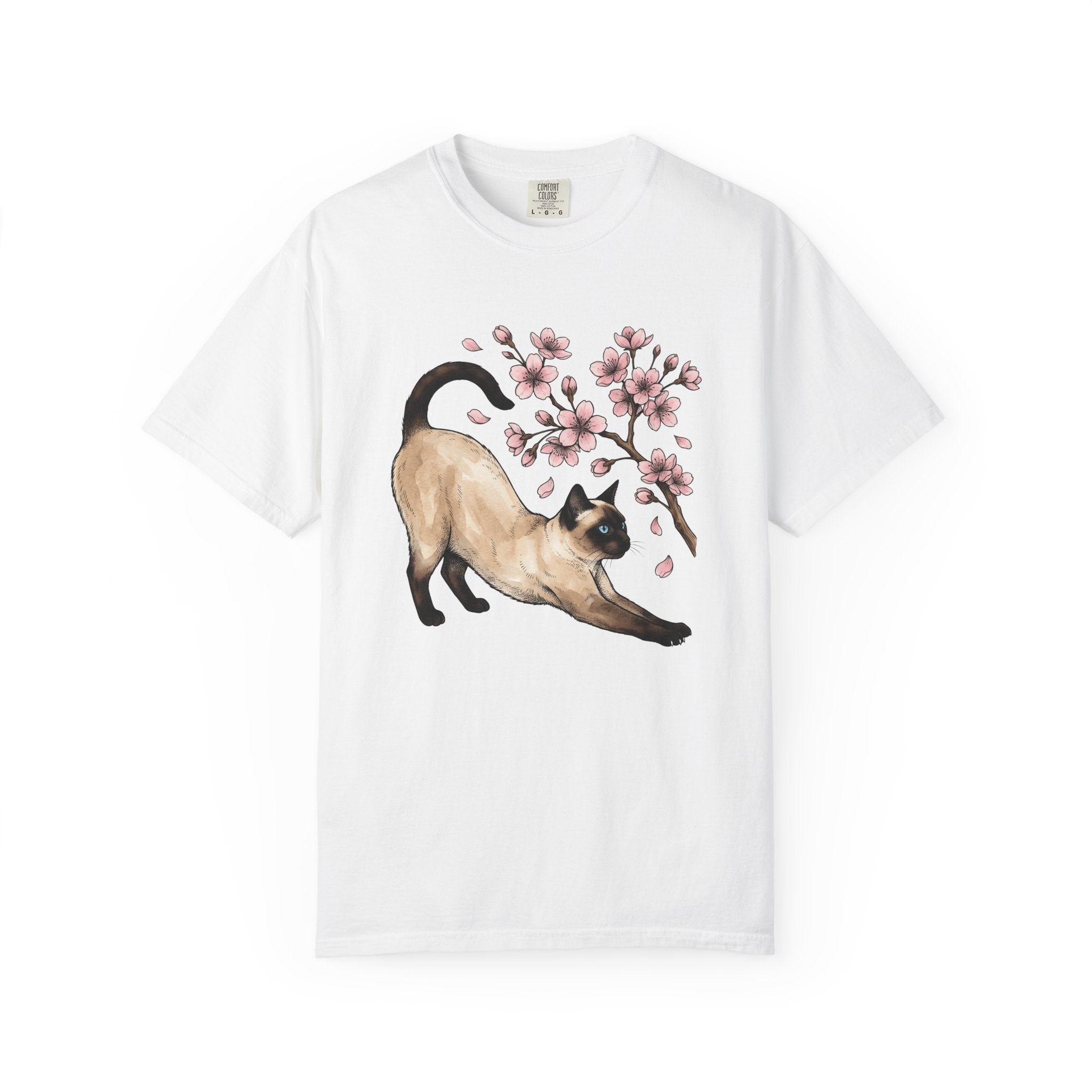 Siamese Kitten Shirt Cat Flower Gift Women Painting Tee Kitten T-Shirt Cat Fan Feline Tshirt Floral Graphic Sketch Sakura Flower Tshirt