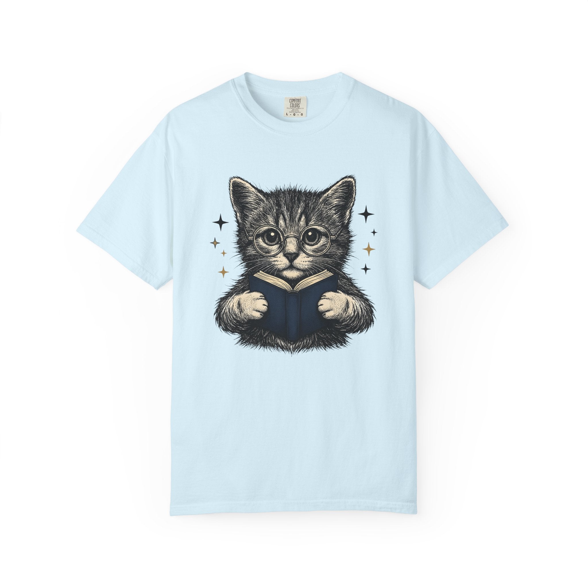 Cat Reading Shirt Cat Novels Gift Women Cartoon Tee Kitten T-Shirt Feline Fan Comic Tshirt Book Graphic Antique Reading Glasses Tshirt