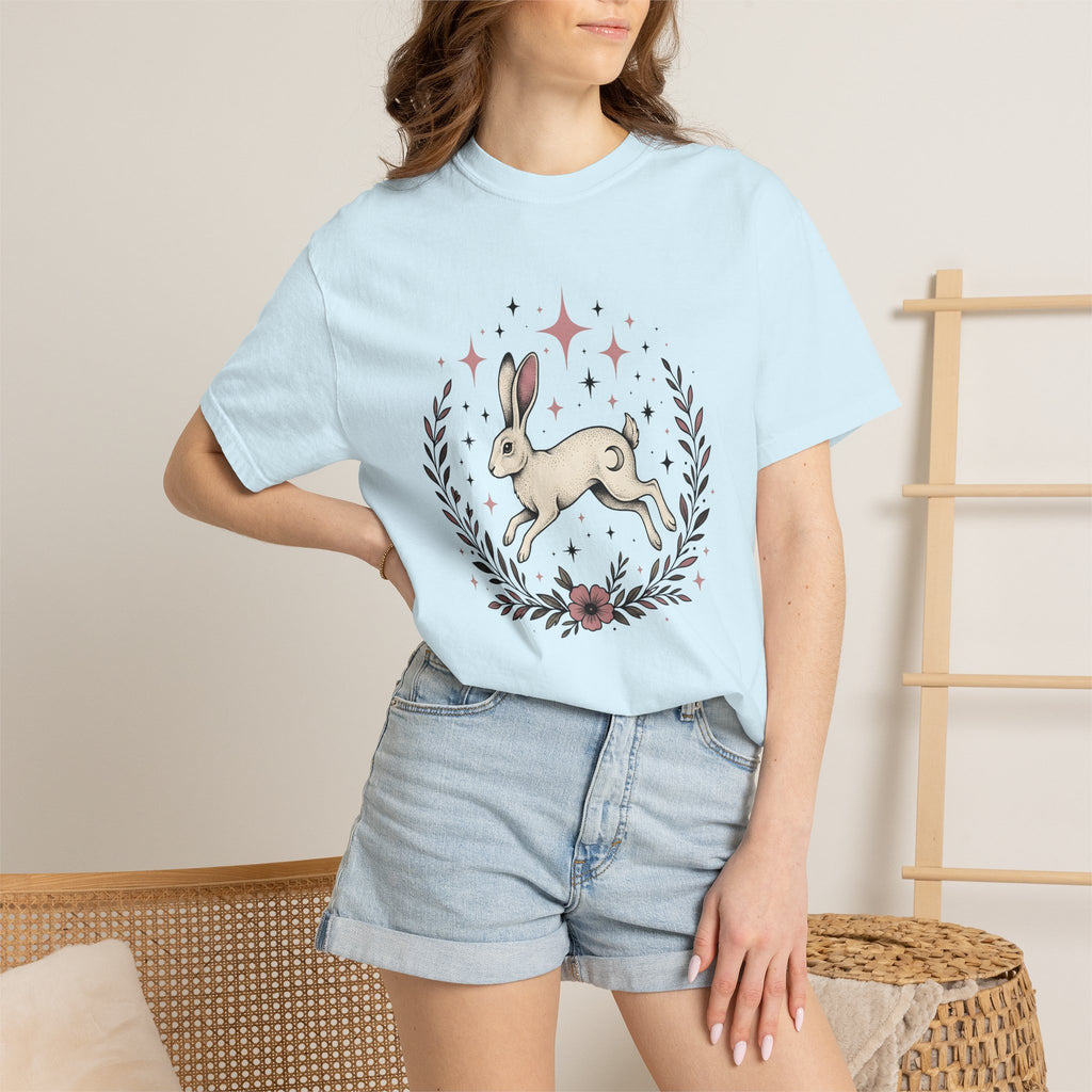 Hare Drawing Shirt Cute Pets Gift Women Folk Art Tee Rabbit T-Shirt Adorable Fan Bunny Graphic Tshirt Shabby Chic Bloom Tshirt